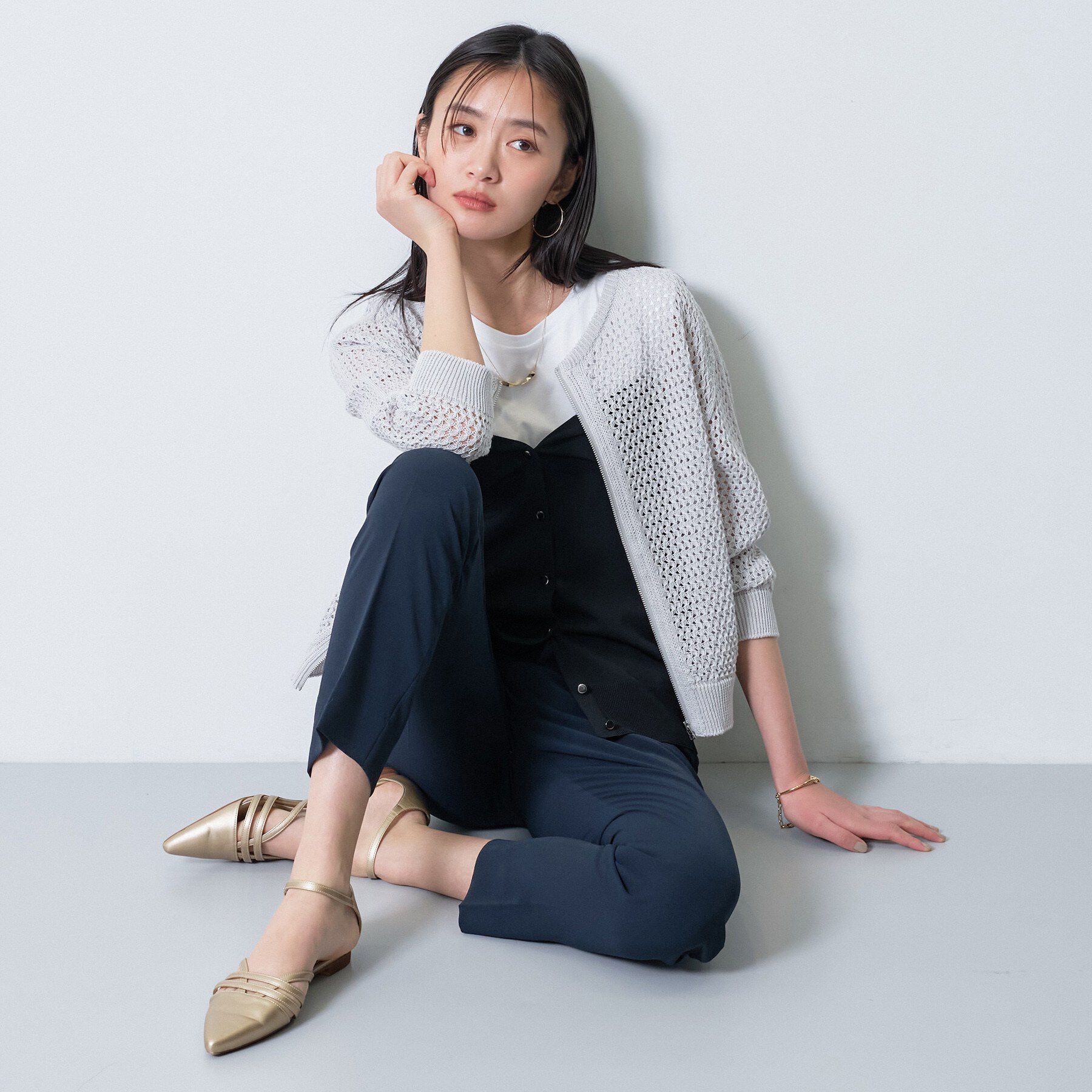 INDIVI「【洗える／コットン】メッシュジップニットカーディガン」|カーディガン|