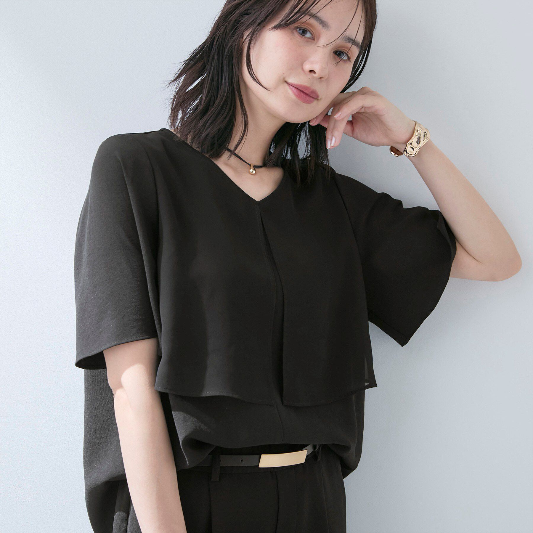 INDIVI「【着る日傘】シフォンドッキングブラウス」|シャツ・ブラウス|