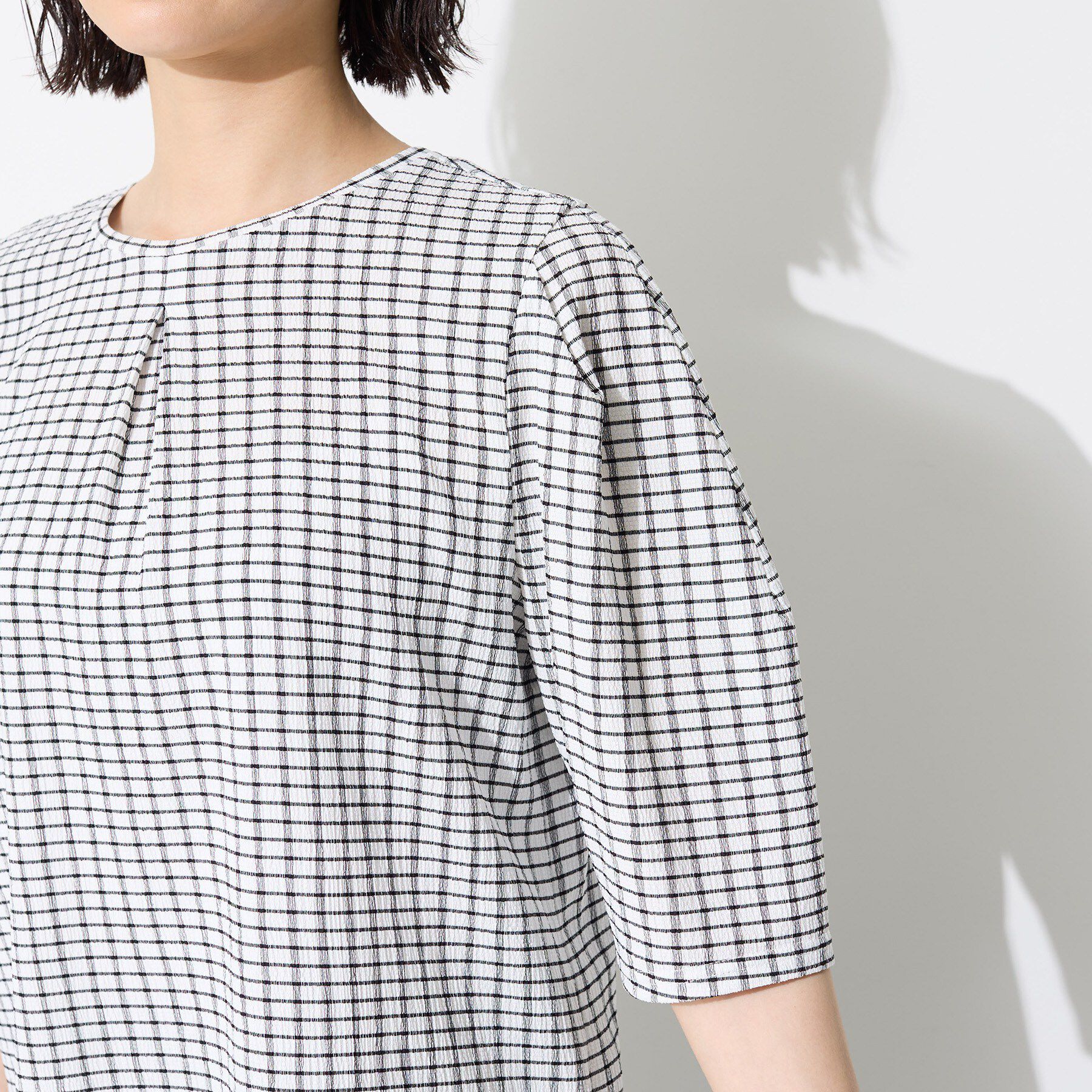 INDIVI「【UVケア／吸汗速乾】チェック柄タックボリュームスリーブトップス」|Tシャツ・カットソー|