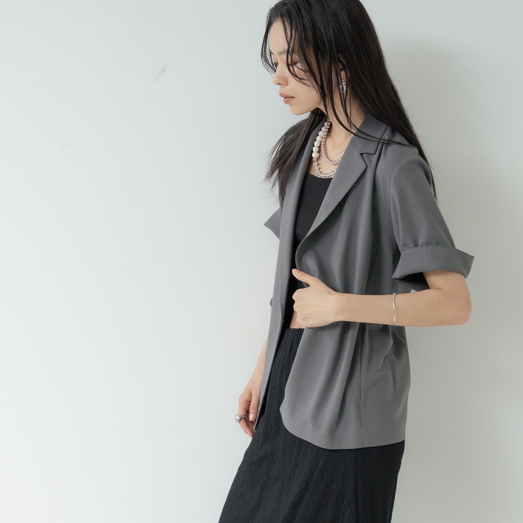 GALLEST「Comfy SET UP｜ハーフスリーブジャケット【セットアップ対応／通勤／接触冷感／UVカット】」|テーラードジャケット|