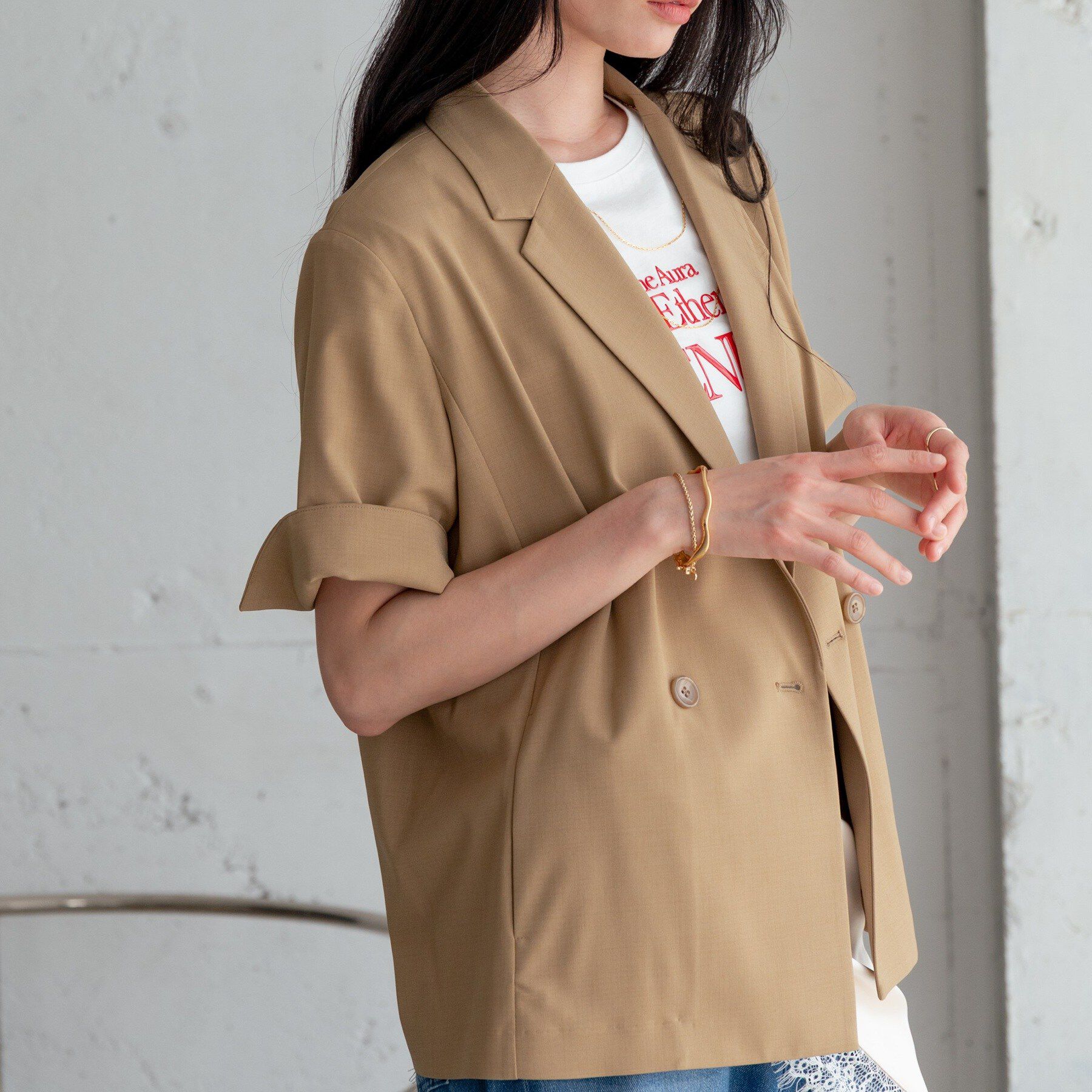 GALLEST「Comfy SET UP｜ハーフスリーブジャケット【セットアップ対応／通勤／接触冷感／UVカット】」|テーラードジャケット|
