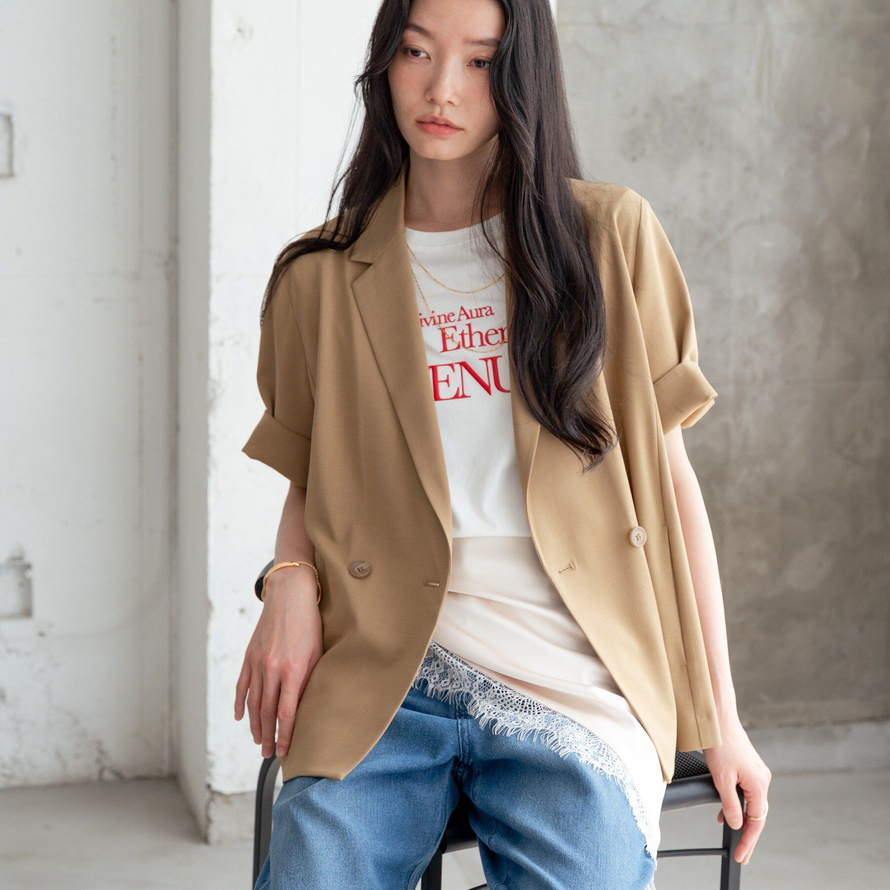 GALLEST「Comfy SET UP｜ハーフスリーブジャケット【セットアップ対応／通勤／接触冷感／UVカット】」|テーラードジャケット|