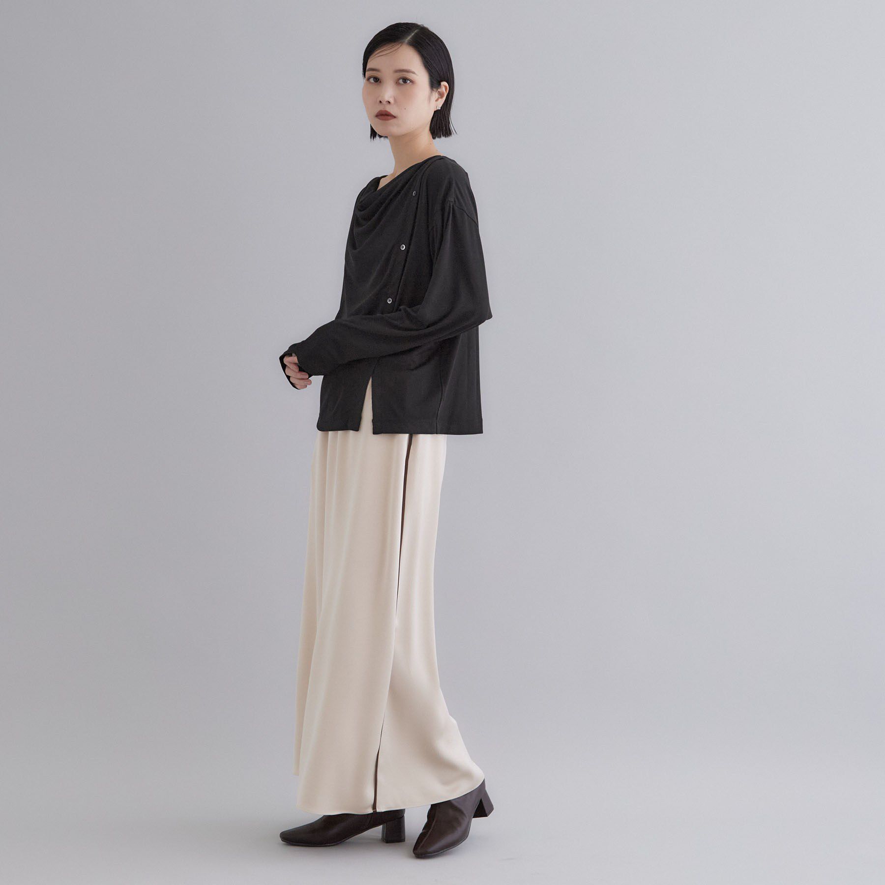 OPAQUE.CLIP「【es】ドレープネック アシンメトリーカットソー【洗濯機OK】」|Tシャツ・カットソー|