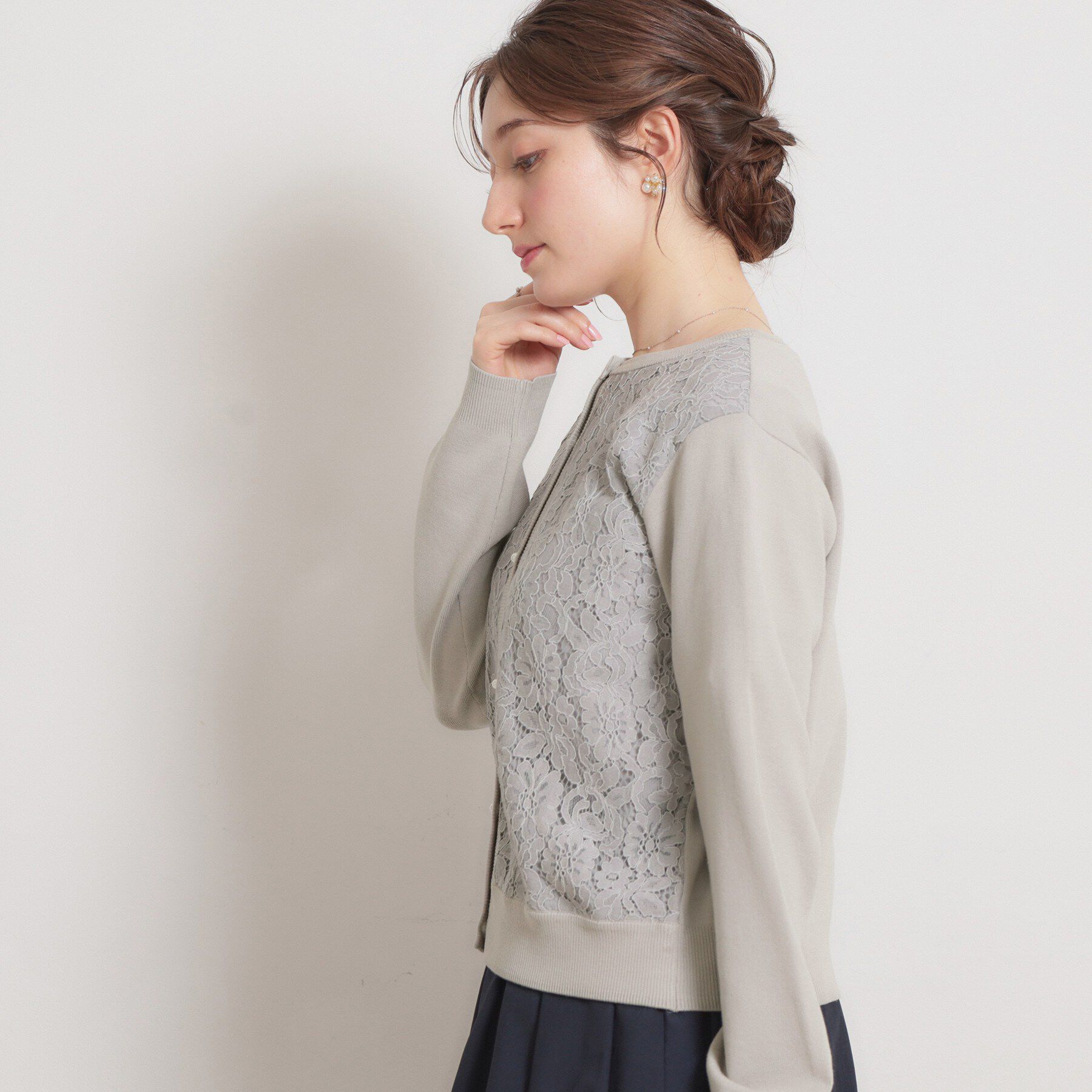 Couture broach「【洗える】コードレース カーディガン」|カーディガン|