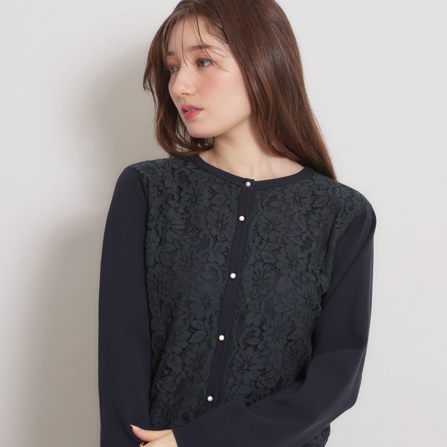 Couture broach「【洗える】コードレース カーディガン」|カーディガン|