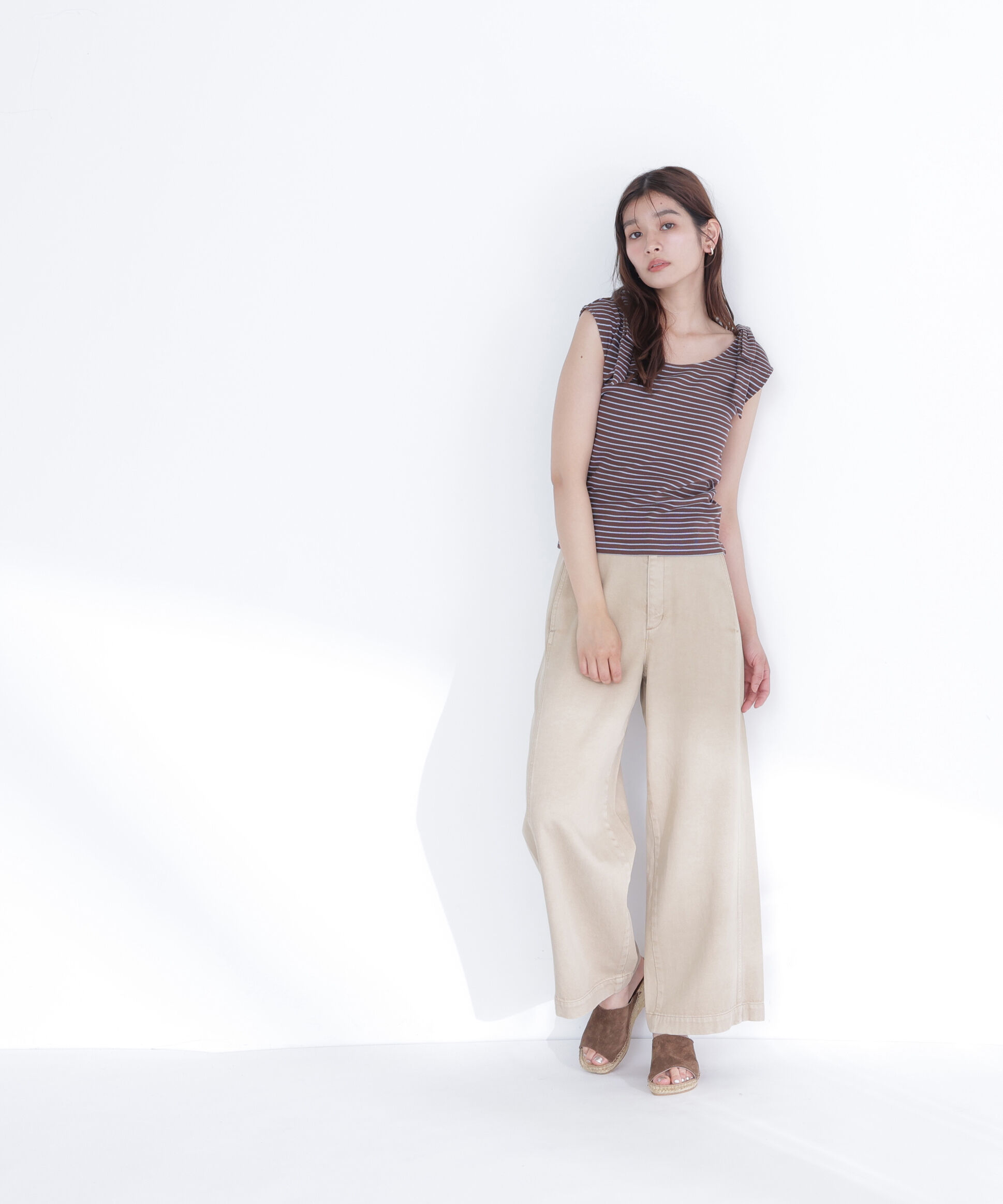  「ショルダーリボンボーダートップス」|Tシャツ・カットソー|