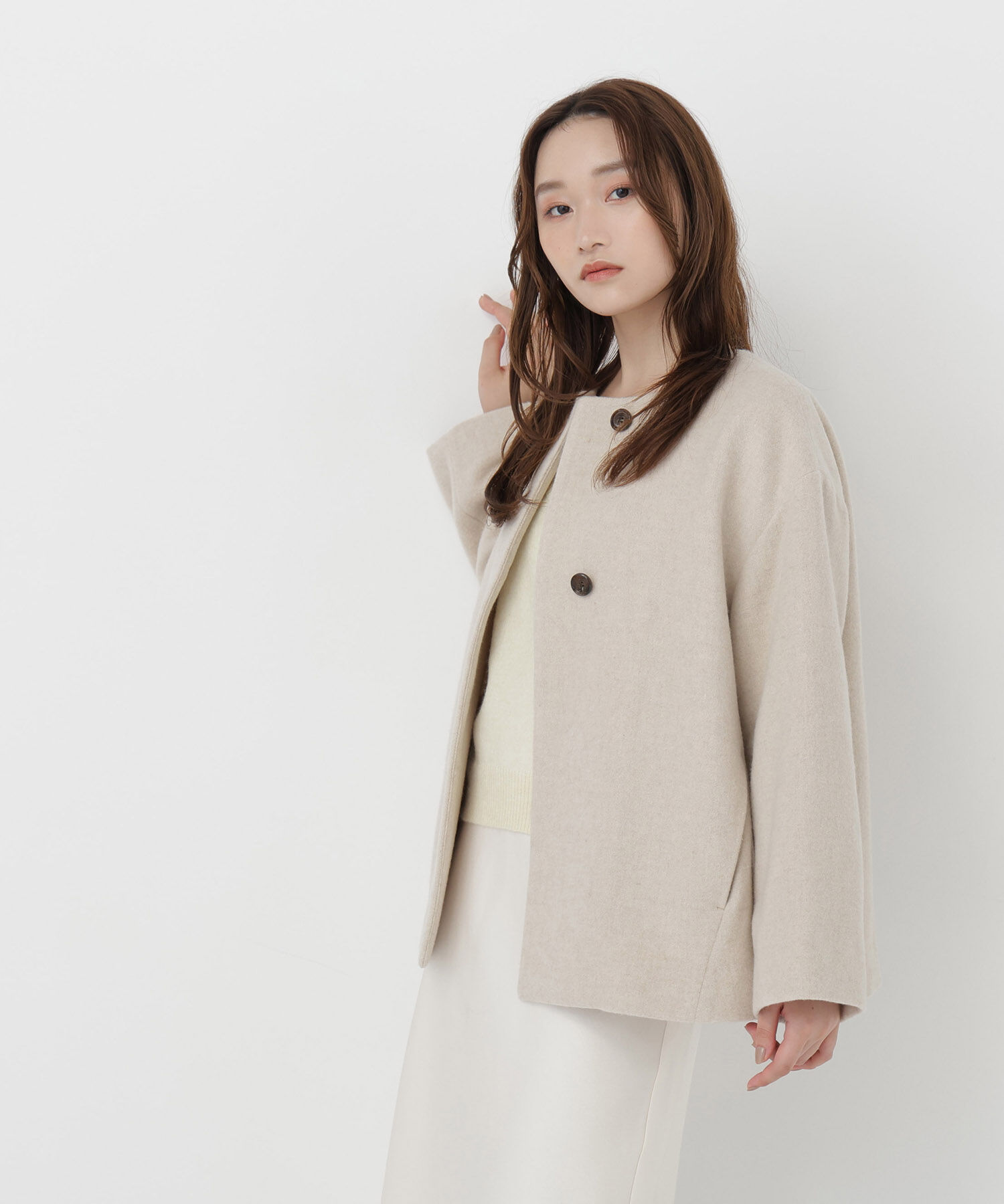  「＜EC限定カラー：イエロー＞カシミヤブレンドハーフコート 26AW」|ブルゾン・スタジャン|