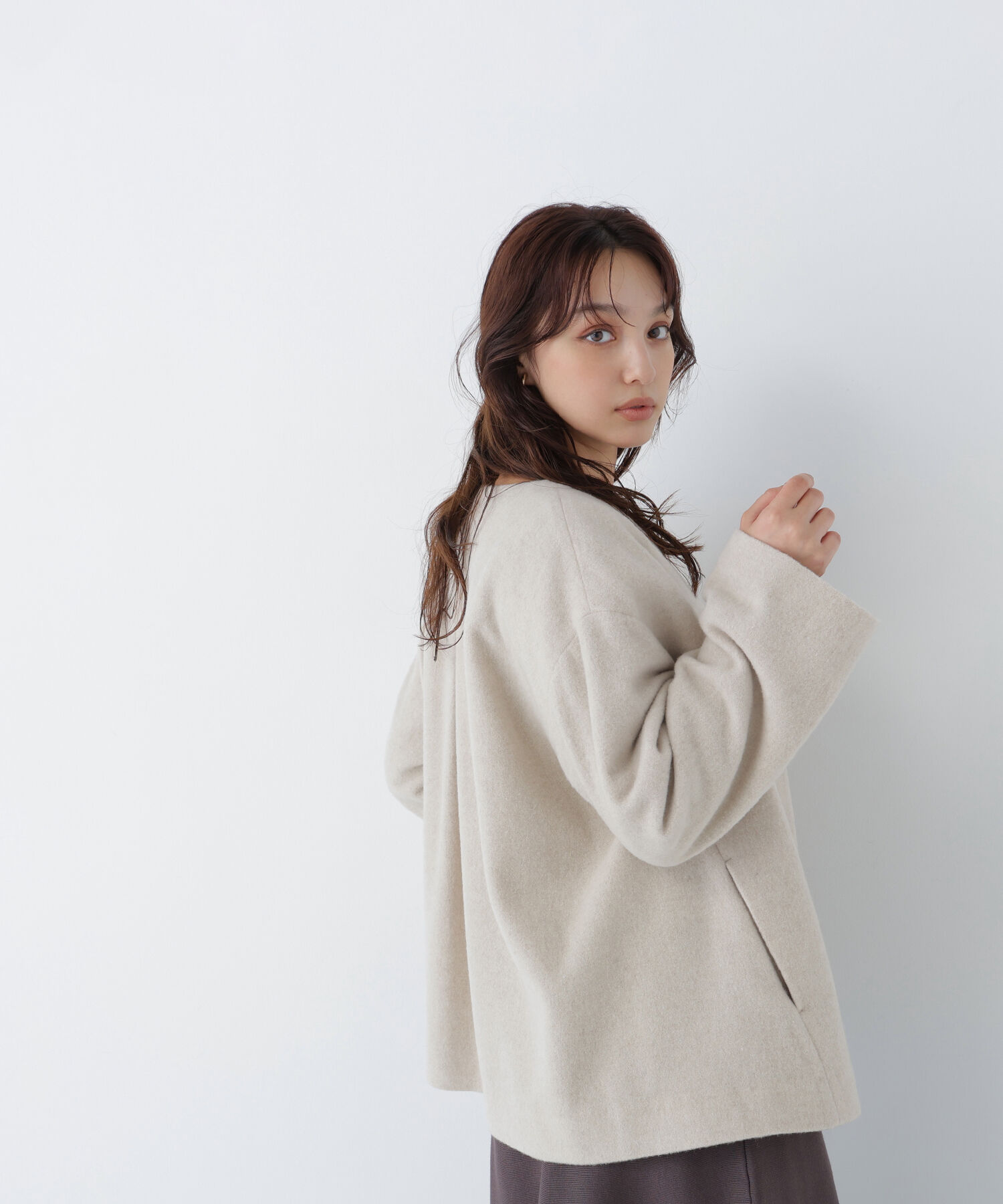  「＜EC限定カラー：イエロー＞カシミヤブレンドハーフコート 26AW」|ブルゾン・スタジャン|