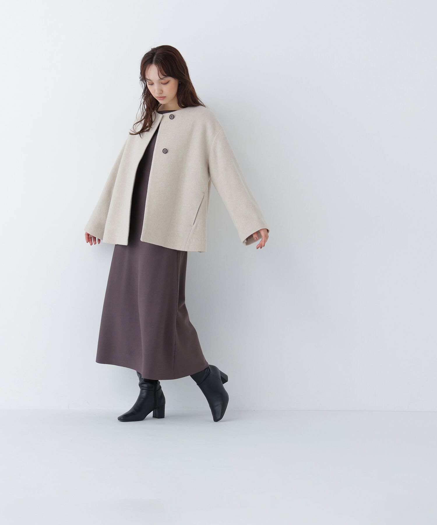  「＜EC限定カラー：イエロー＞カシミヤブレンドハーフコート 26AW」|ブルゾン・スタジャン|