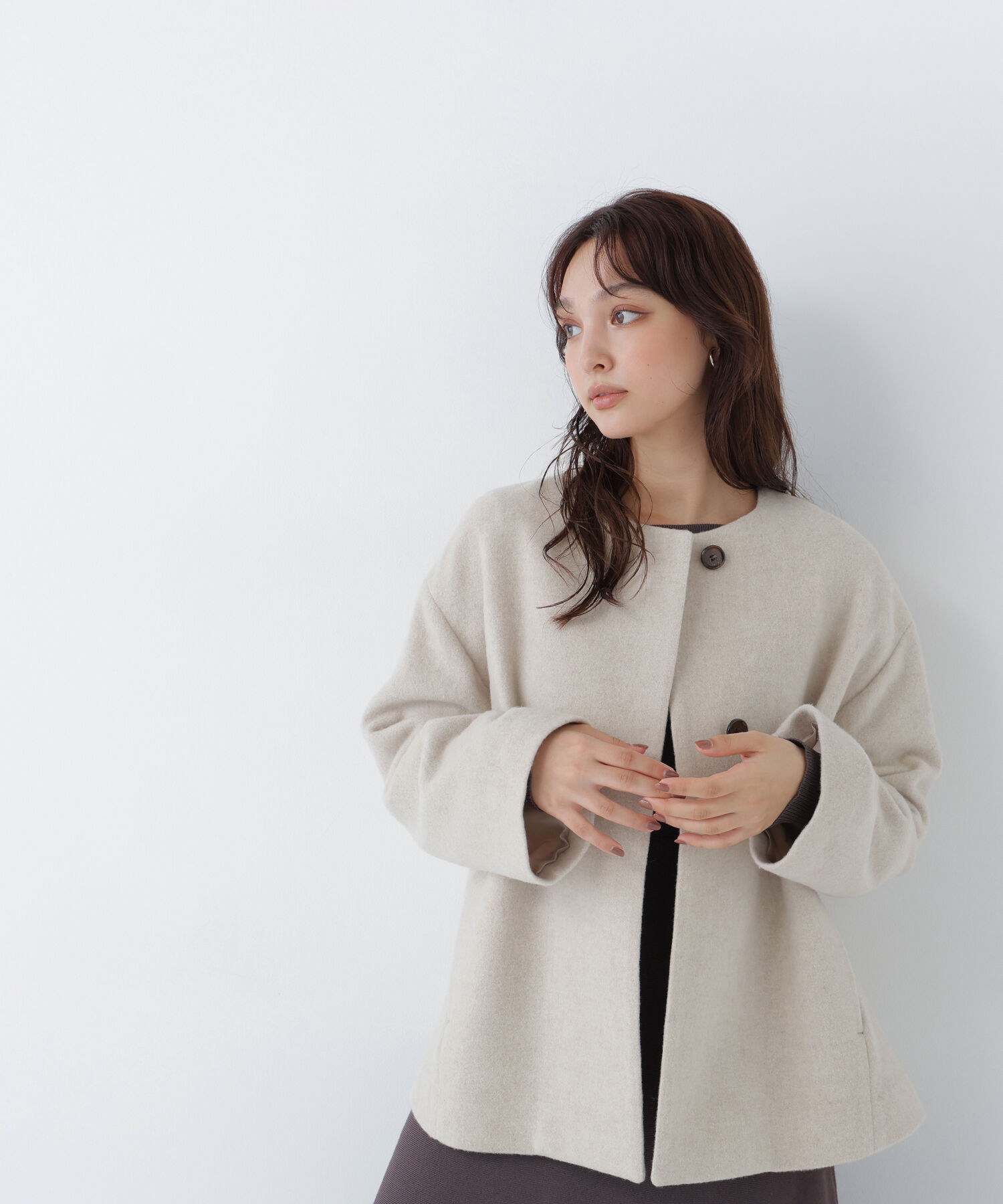  「＜EC限定カラー：イエロー＞カシミヤブレンドハーフコート 26AW」|ブルゾン・スタジャン|