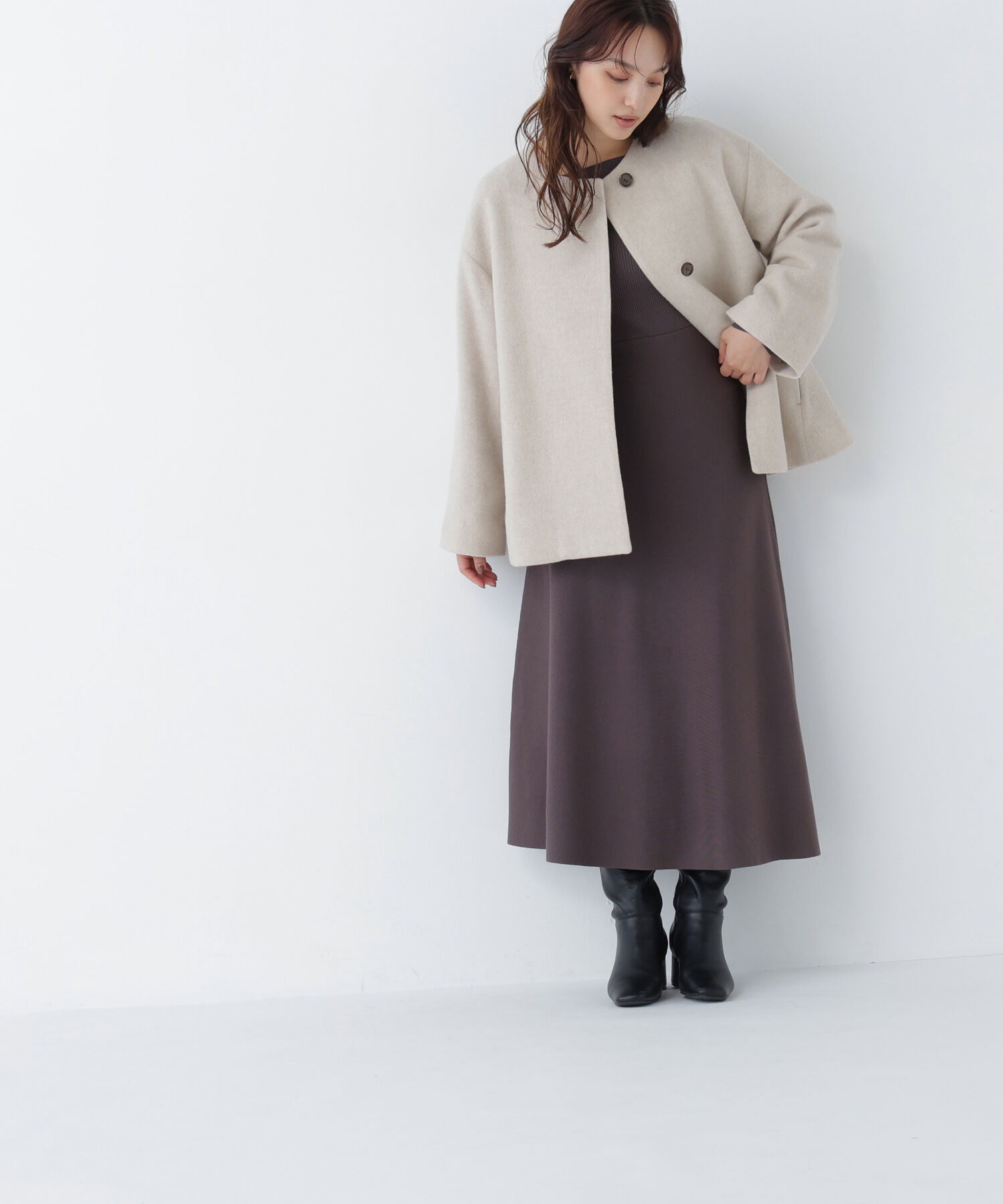  「＜EC限定カラー：イエロー＞カシミヤブレンドハーフコート 26AW」|ブルゾン・スタジャン|