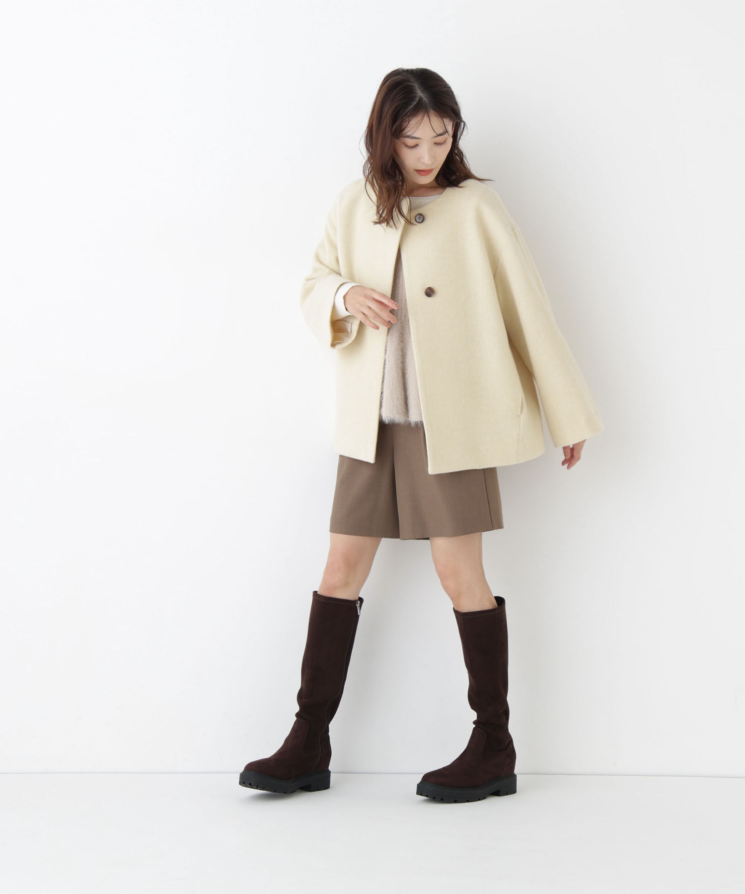  「＜EC限定カラー：イエロー＞カシミヤブレンドハーフコート 26AW」|ブルゾン・スタジャン|