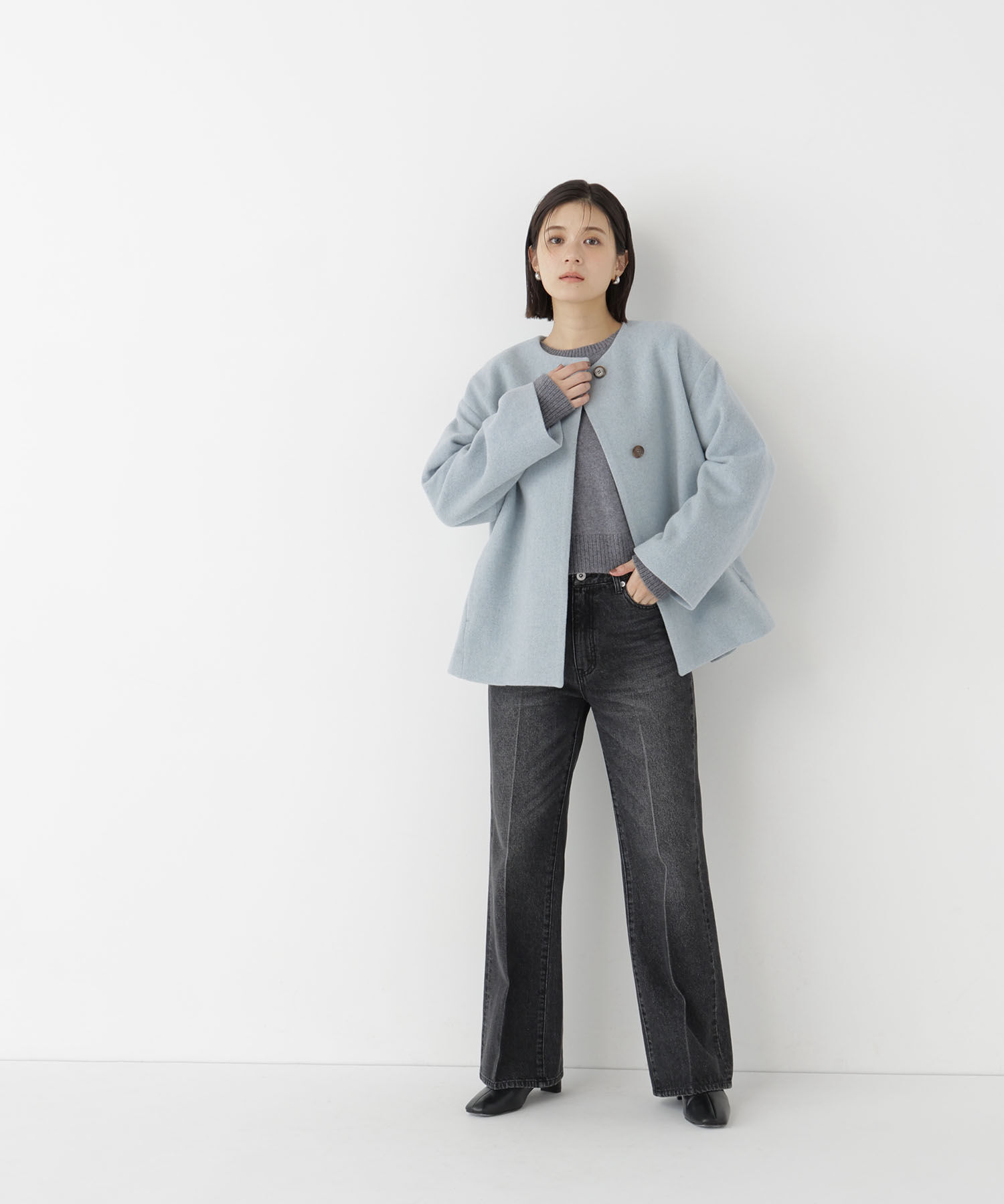  「＜EC限定カラー：イエロー＞カシミヤブレンドハーフコート 26AW」|ブルゾン・スタジャン|
