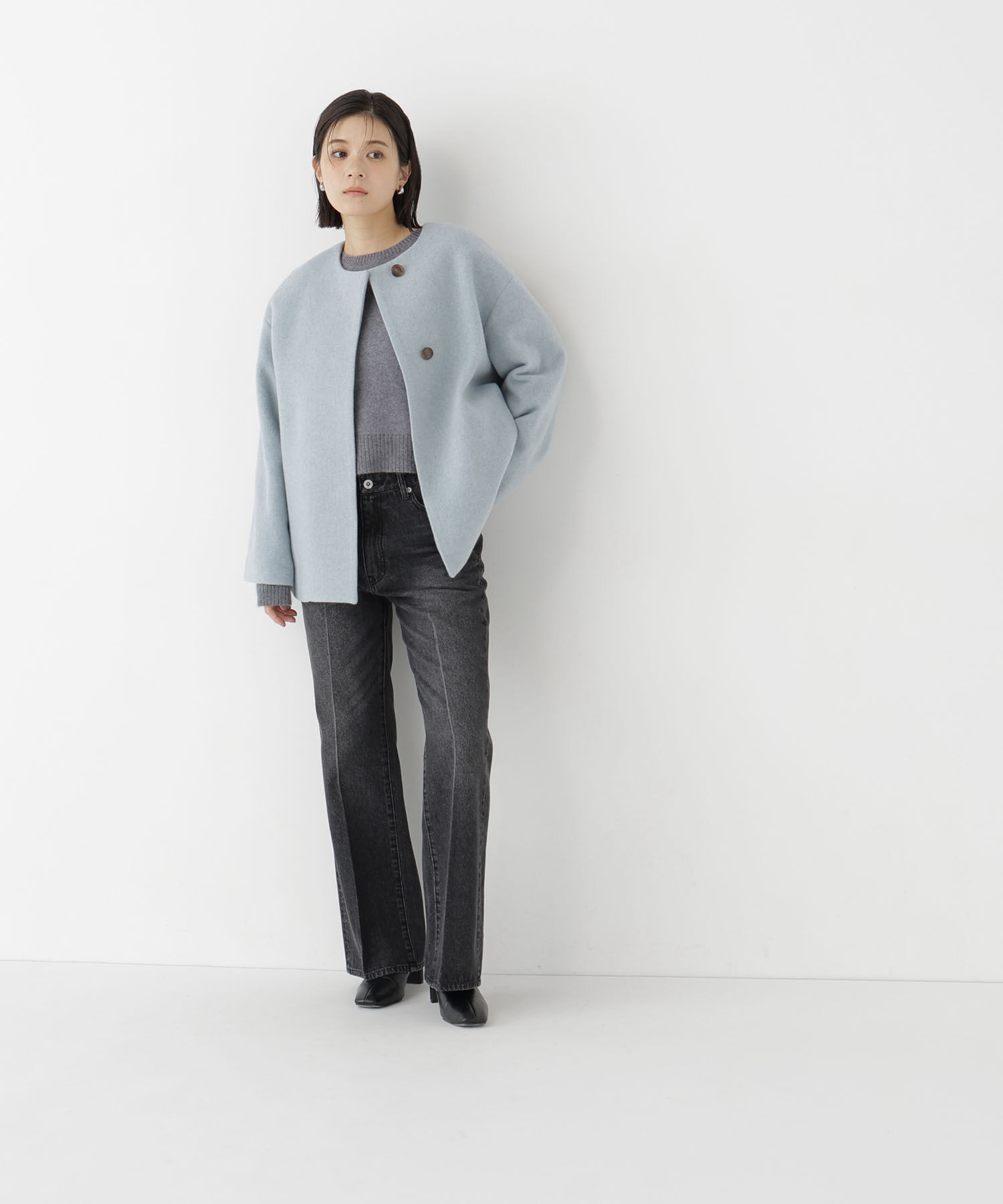  「＜EC限定カラー：イエロー＞カシミヤブレンドハーフコート 26AW」|ブルゾン・スタジャン|
