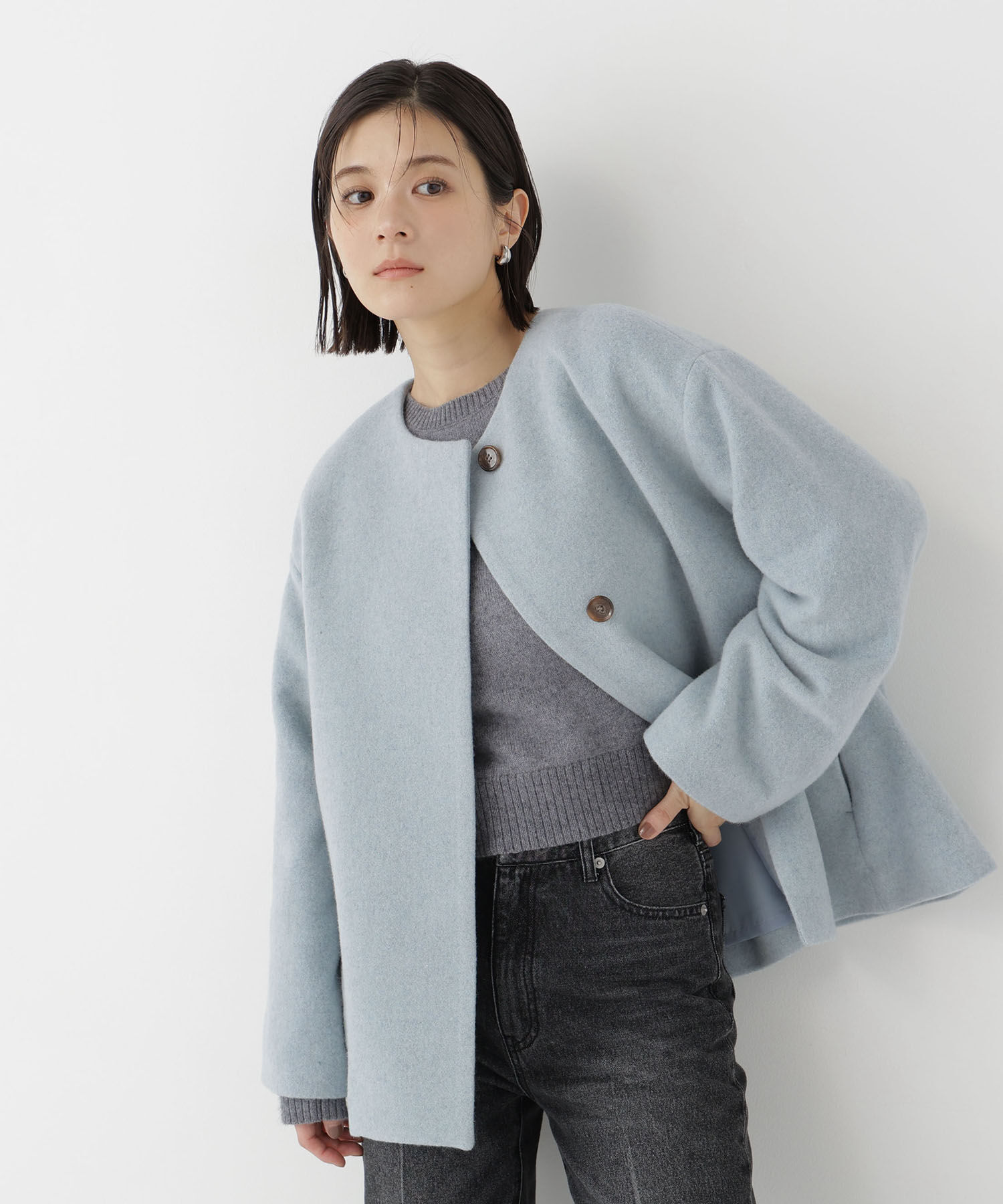  「＜EC限定カラー：イエロー＞カシミヤブレンドハーフコート 26AW」|ブルゾン・スタジャン|