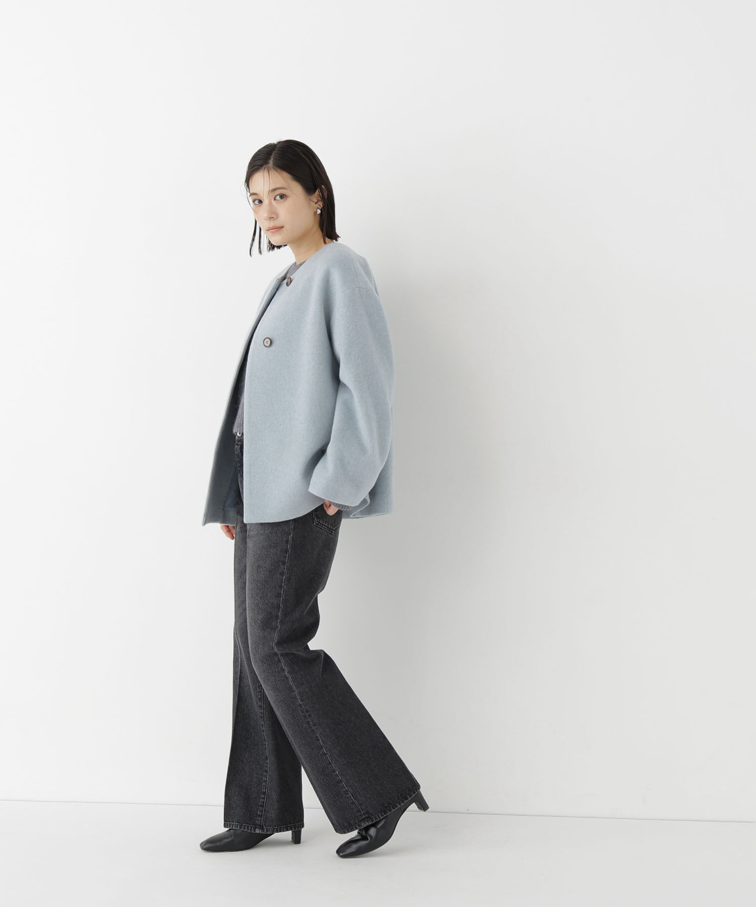  「＜EC限定カラー：イエロー＞カシミヤブレンドハーフコート 26AW」|ブルゾン・スタジャン|