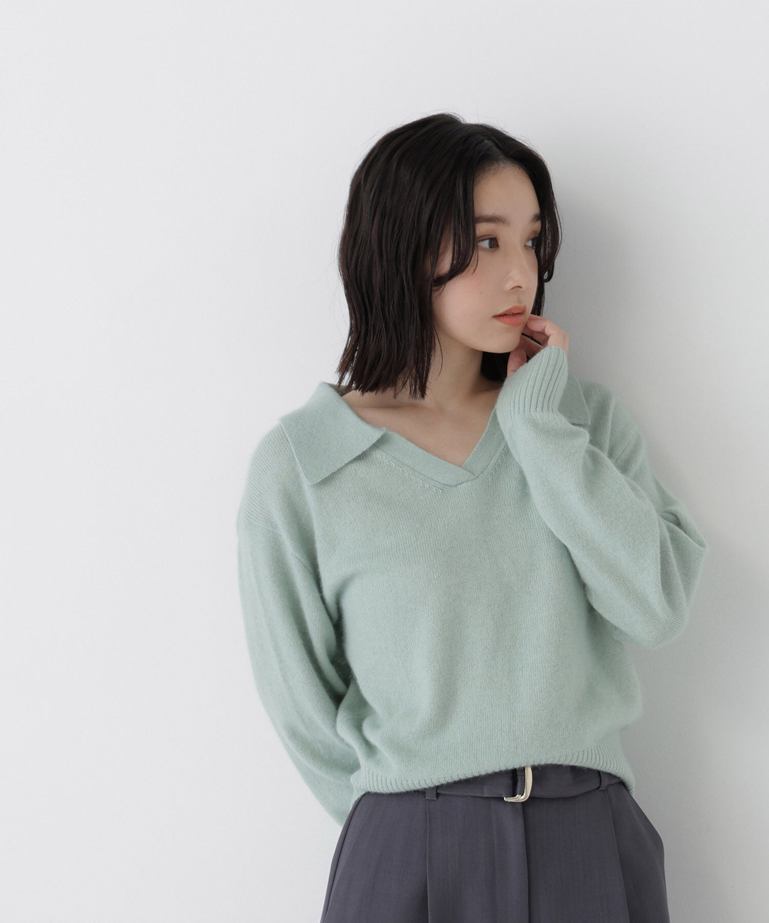  「<WEB限定ｶﾗｰ:ﾗｲﾄｸﾞﾘｰﾝ><ちょうど､いい服>品よく､ゆるく｡ｽ  」|ニット・セーター|
