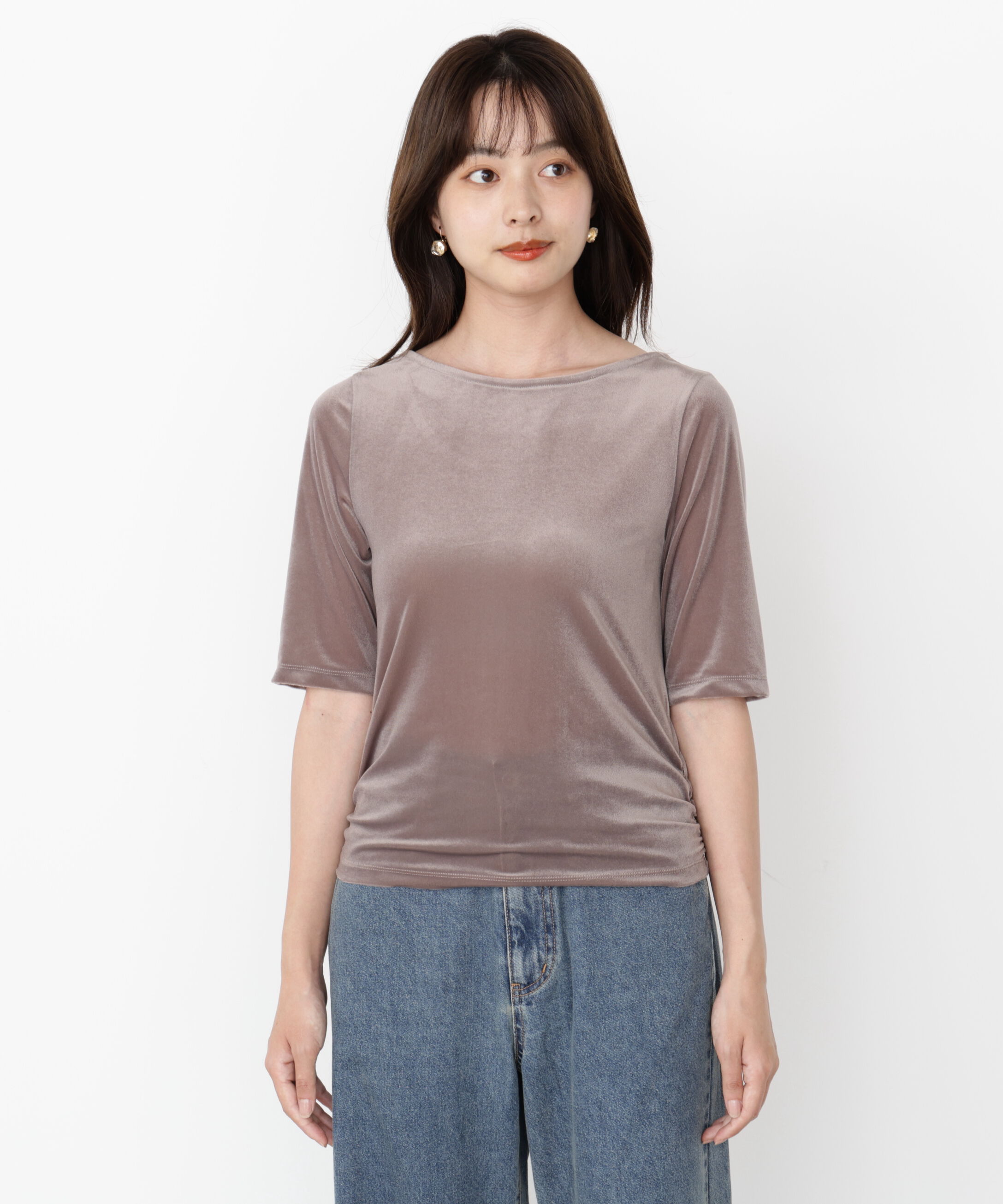 PROPORTION BODY DRESSING「＜ハンドウォッシャブル＞シアーベロア5分袖トップス」|Tシャツ・カットソー|