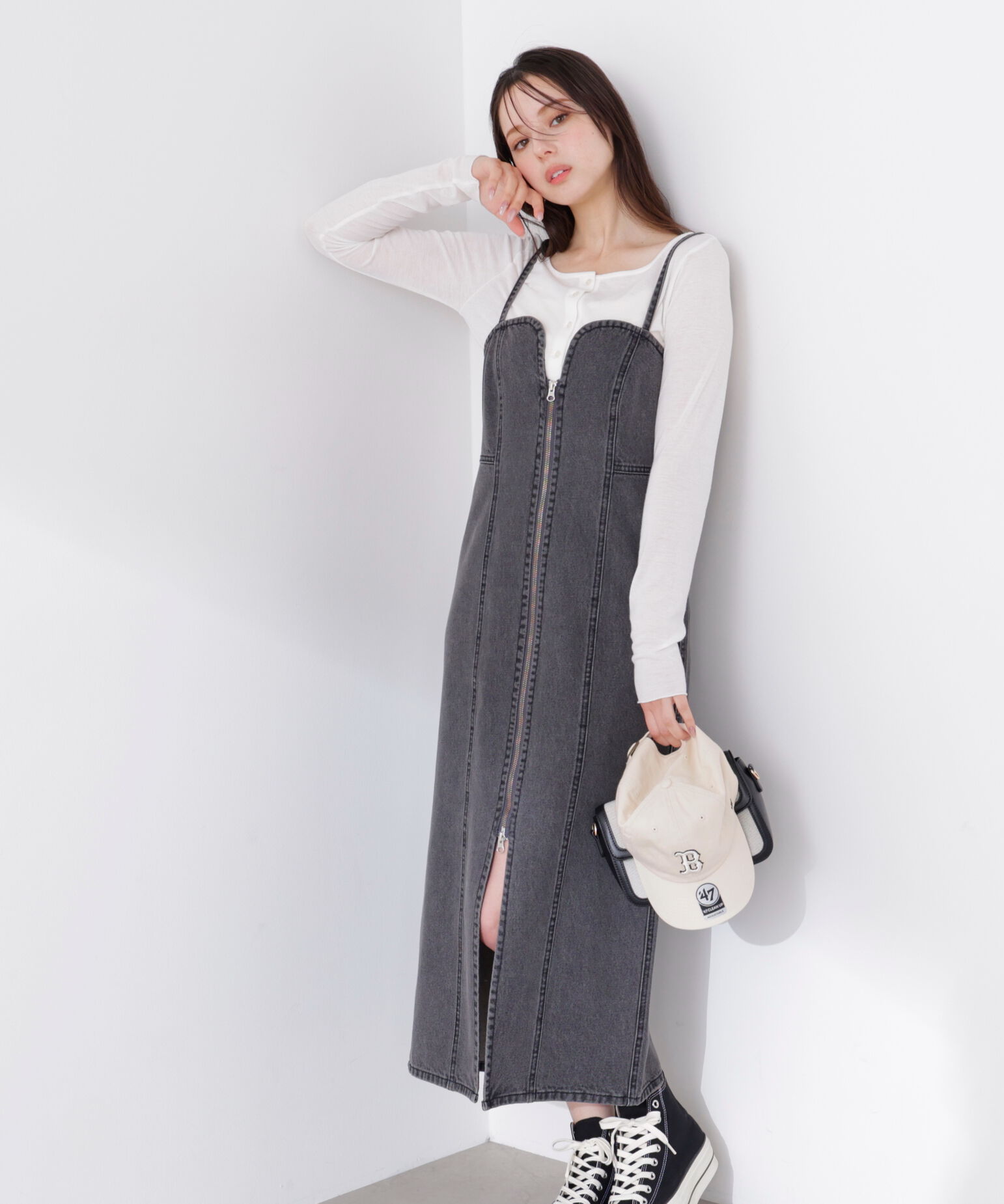 PROPORTION BODY DRESSING「〈a/mie〉デニムジャンスカ　26SS」|ワンピース|ブラック