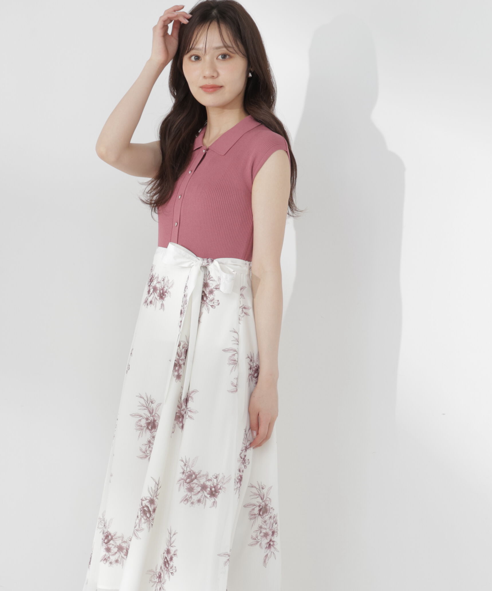 PROPORTION BODY DRESSING「衿付き柄ドッキングニットワンピース 26AW」|ワンピース|