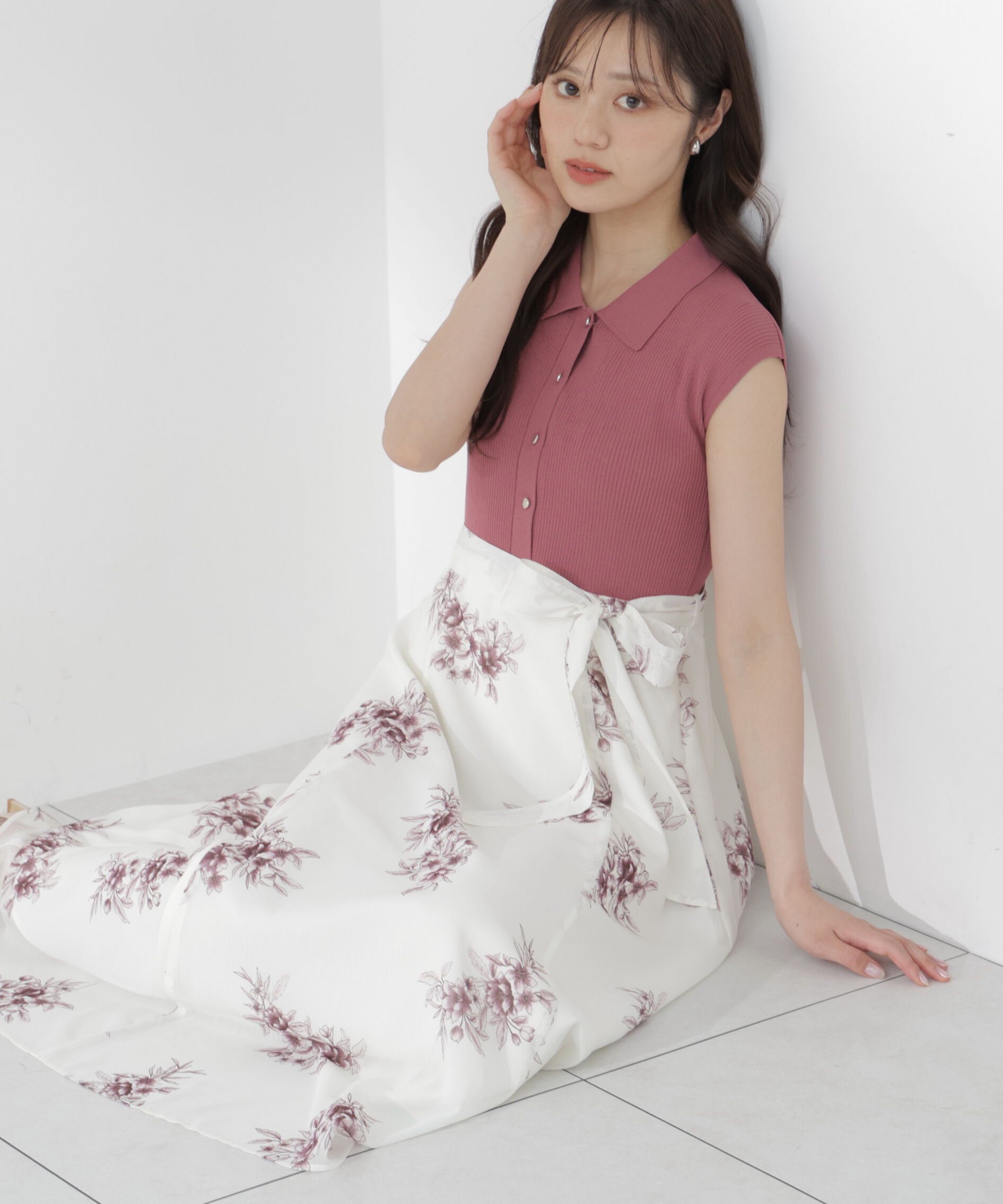 PROPORTION BODY DRESSING「衿付き柄ドッキングニットワンピース 26AW」|ワンピース|