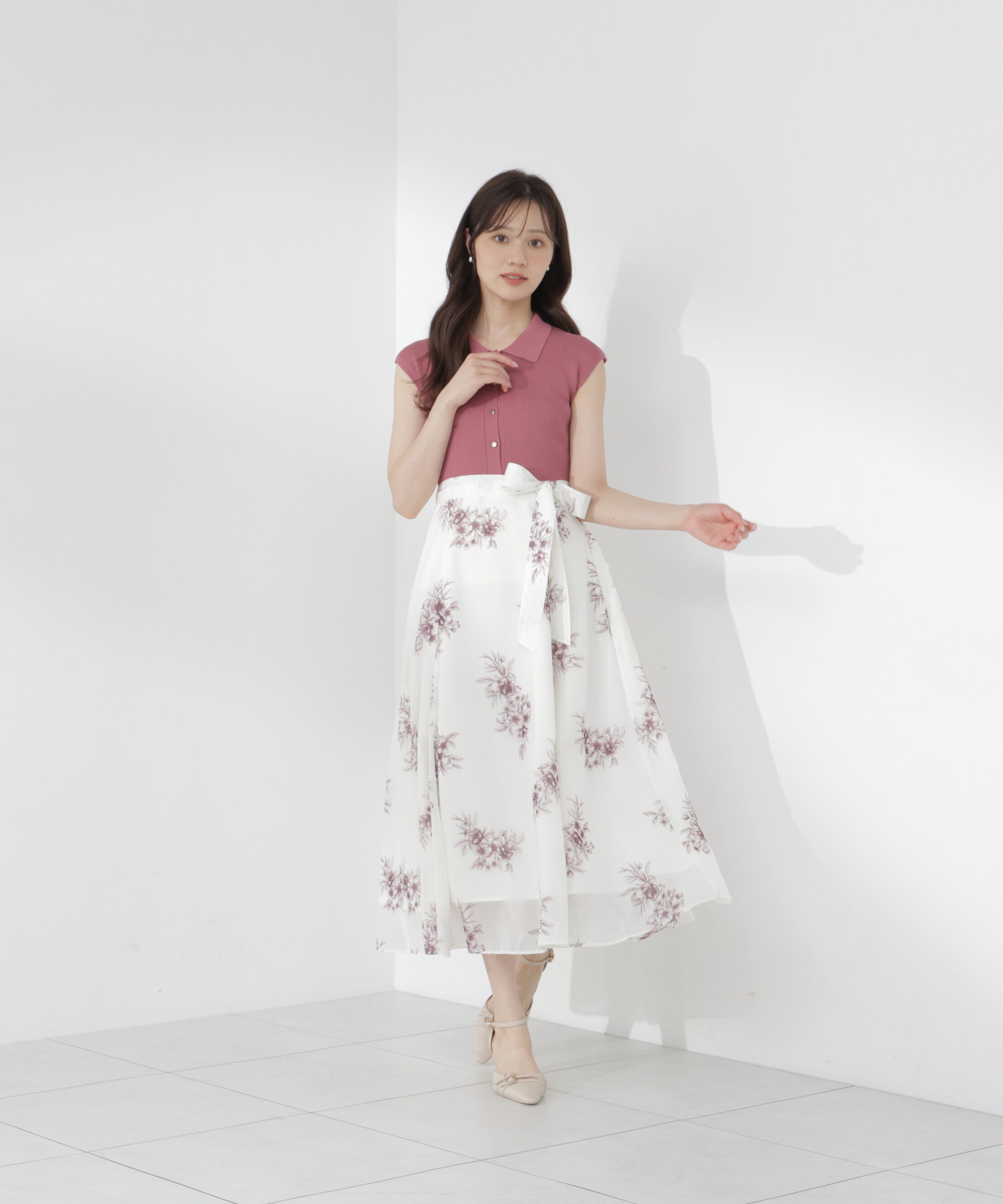 PROPORTION BODY DRESSING「衿付き柄ドッキングニットワンピース 26AW」|ワンピース|