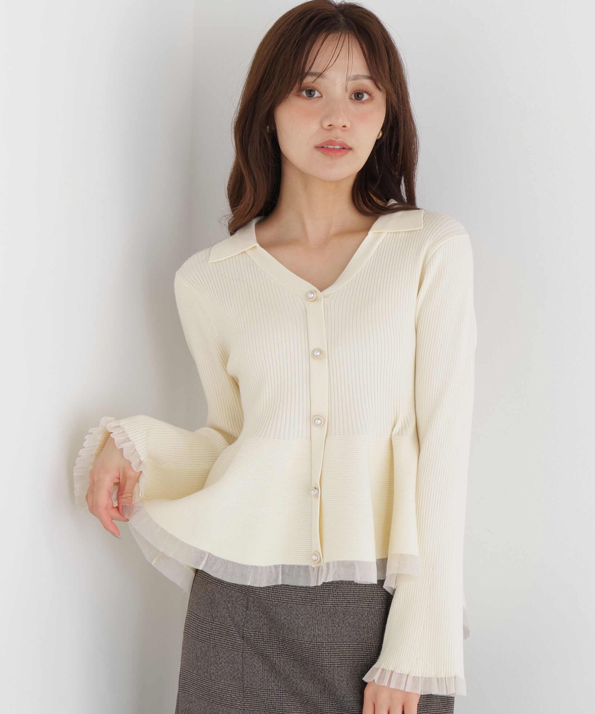 PROPORTION BODY DRESSING「シアー切り替えペプラムニット 26AW」|ニット・セーター|