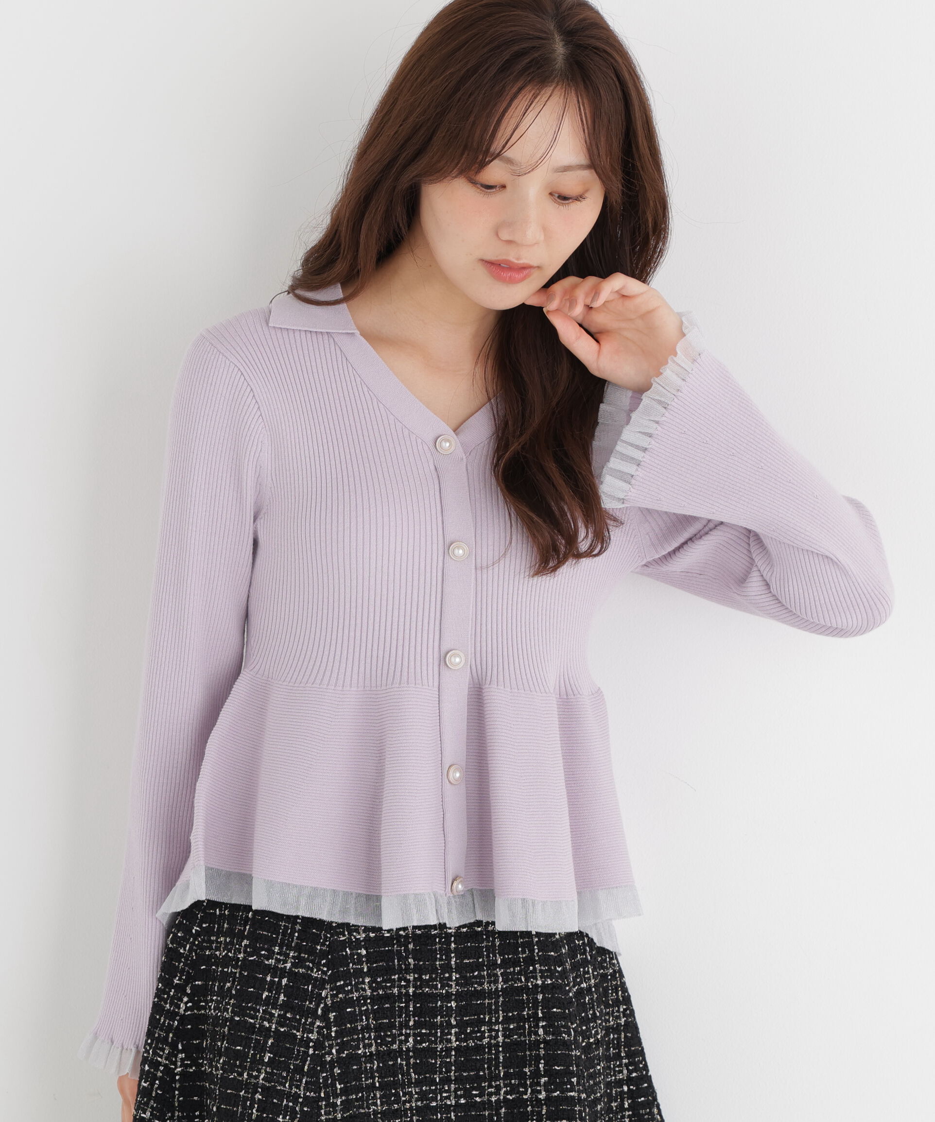 PROPORTION BODY DRESSING「シアー切り替えペプラムニット 26AW」|ニット・セーター|