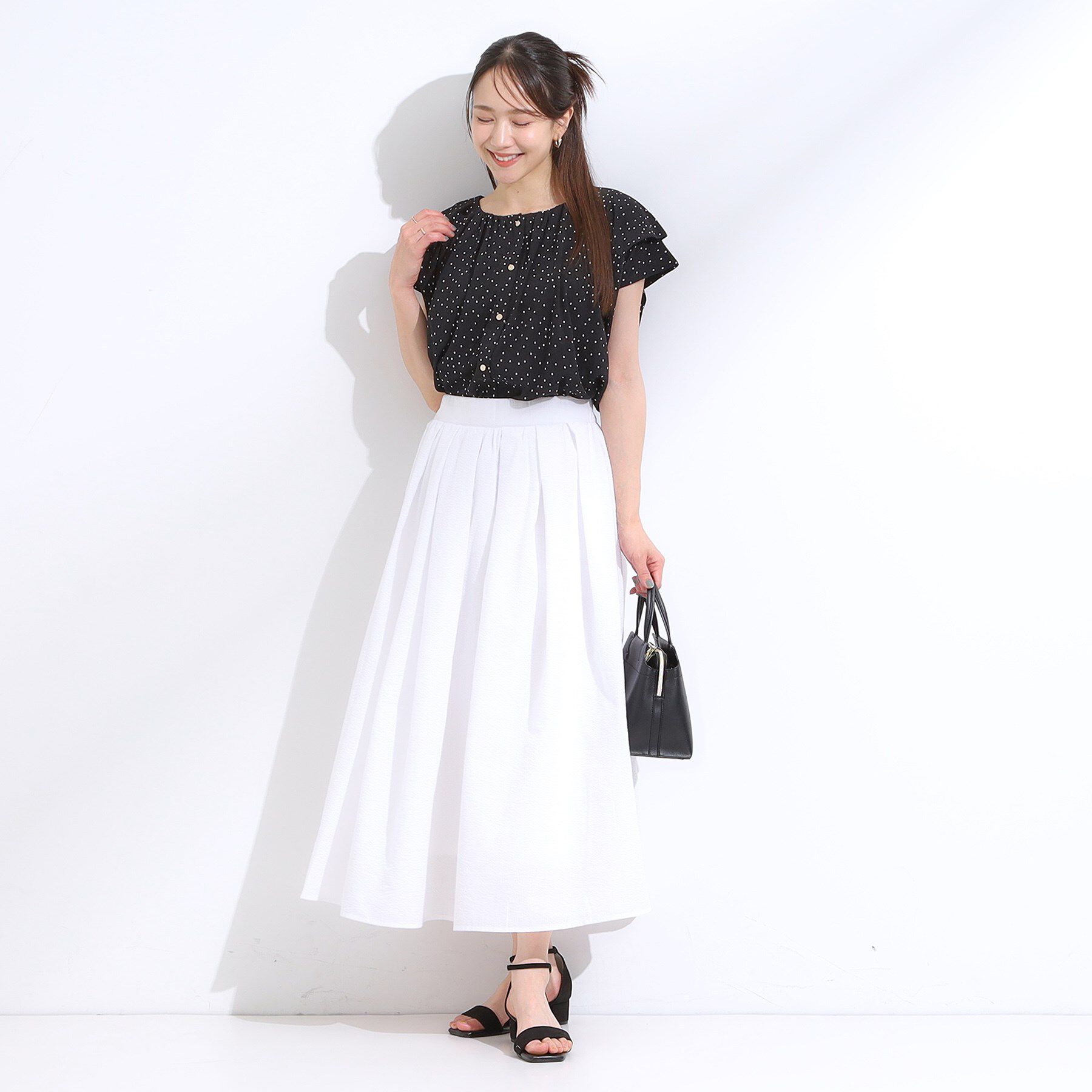 SHOO･LA･RUE「【S-LL/ひんやり】きちんと見えで好印象 ドット柄デザイントップス」|シャツ・ブラウス|