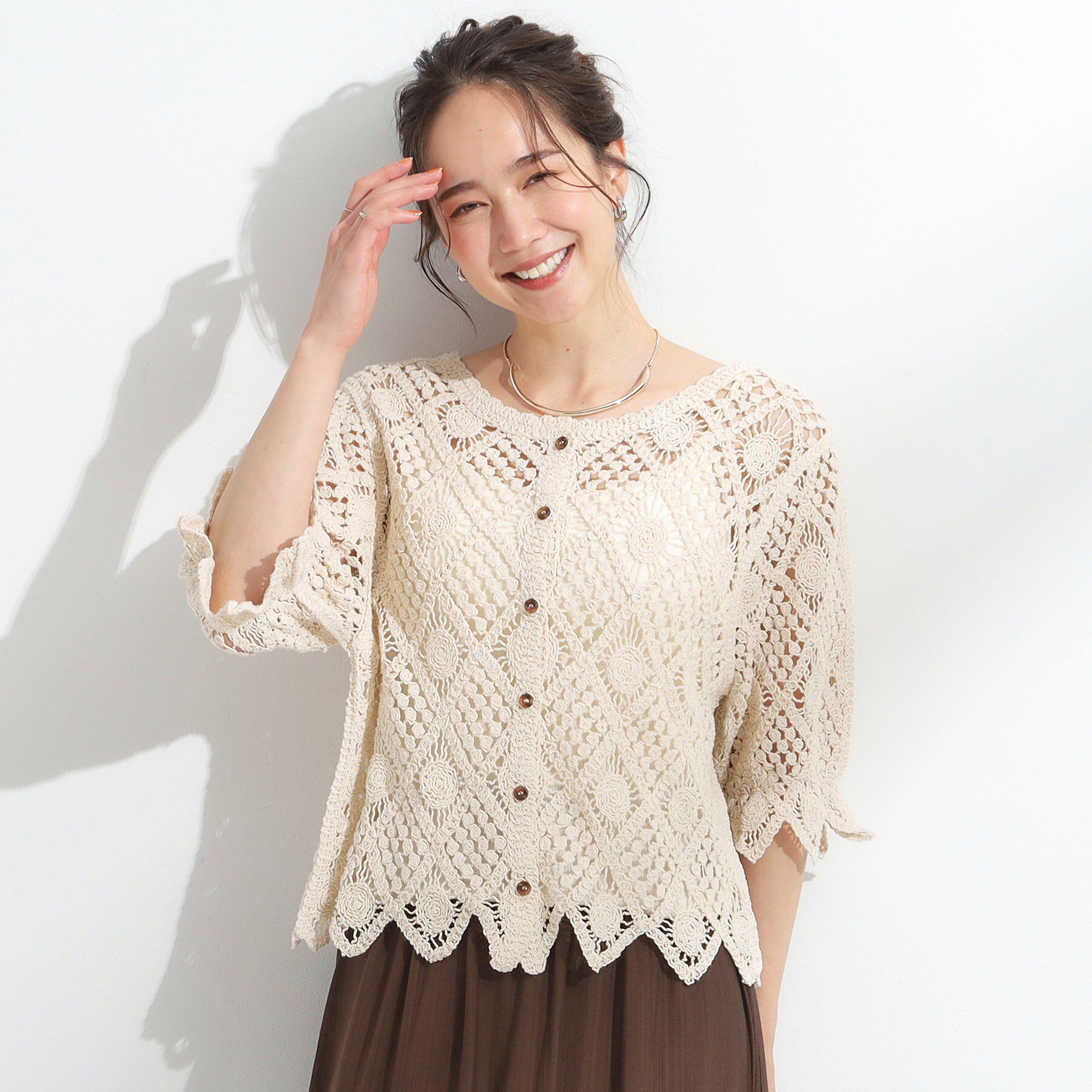 SHOO･LA･RUE「【2WAY】大人のほんのり甘いスタイルに クロシェレースカーディガン」|カーディガン|