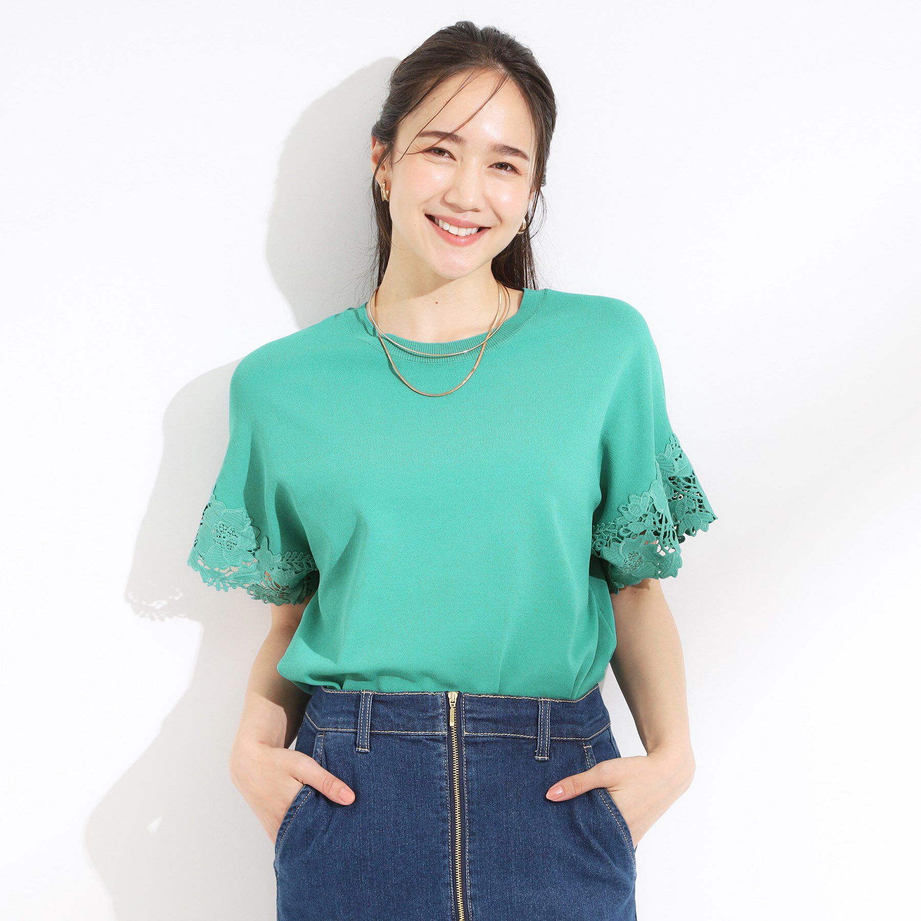 SHOO･LA･RUE「【S-LL/ひんやり/UV/】大人上品な お袖レースニット」|ニット・セーター|