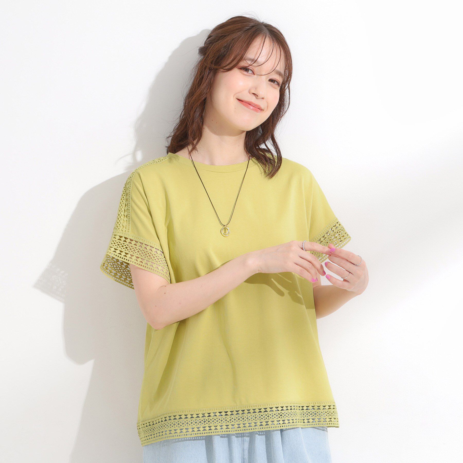 SHOO･LA･RUE「【S-LL/ひんやり】インせず決まる 楽してきれいなレース付きトップス」|Tシャツ・カットソー|