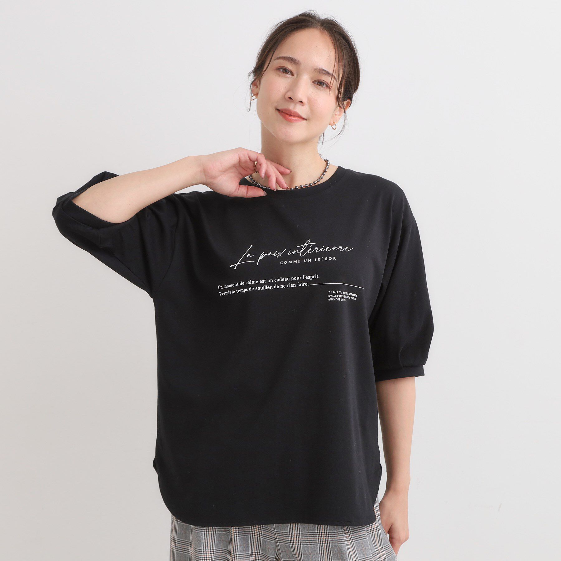 SHOO･LA･RUE「【ひんやり/S-LL】大人の五分袖プリントTシャツ」|Tシャツ・カットソー|