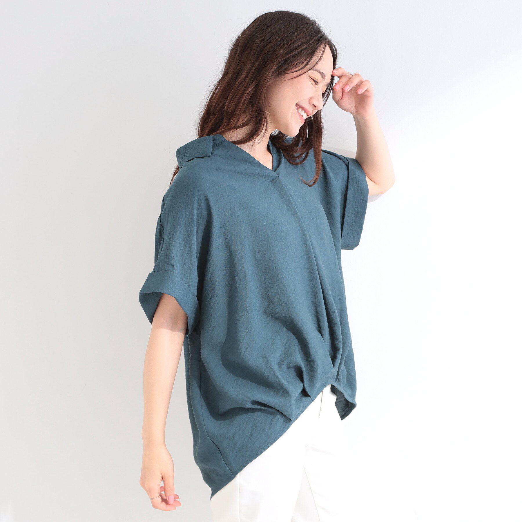 SHOO･LA･RUE「【S-LL/洗濯機可】インせず着られる 裾タック スキッパーシャツ」|シャツ・ブラウス|