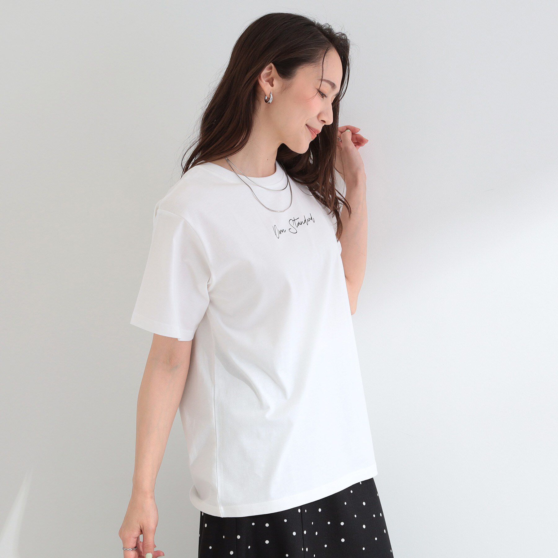 SHOO･LA･RUE「【洗濯機可/S-LL】夏に快適サラサラ感 大人のプリントTシャツ」|Tシャツ・カットソー|