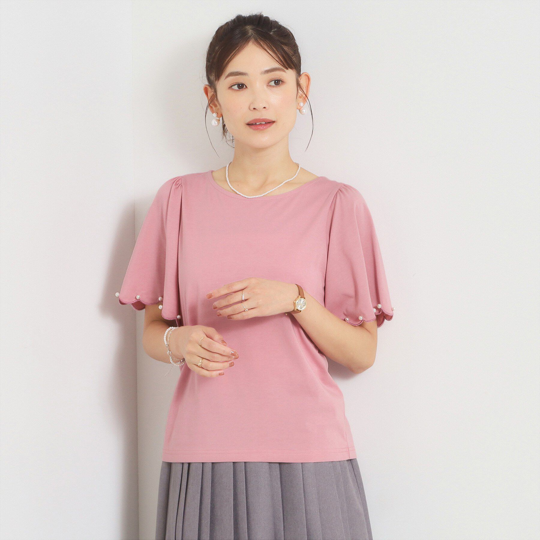 ITS&rsquo;DEMO「【冷感】袖スカラップカットプルオーバー」|Tシャツ・カットソー|ピンク(071)