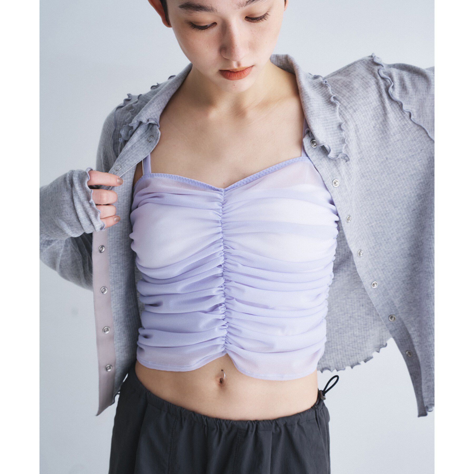 CODE A「organza shirring cami」|キャミソール|ラベンダー(080)