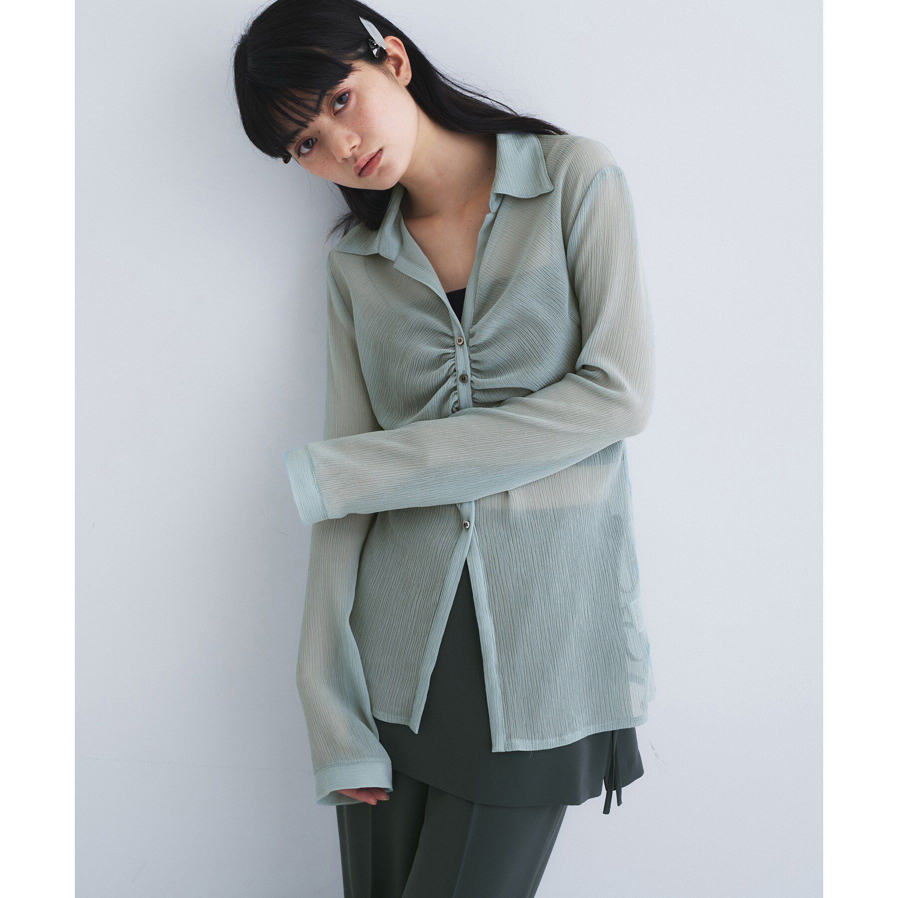 CODE A「thin gather shirts」|シャツ・ブラウス|サックスブルー(09