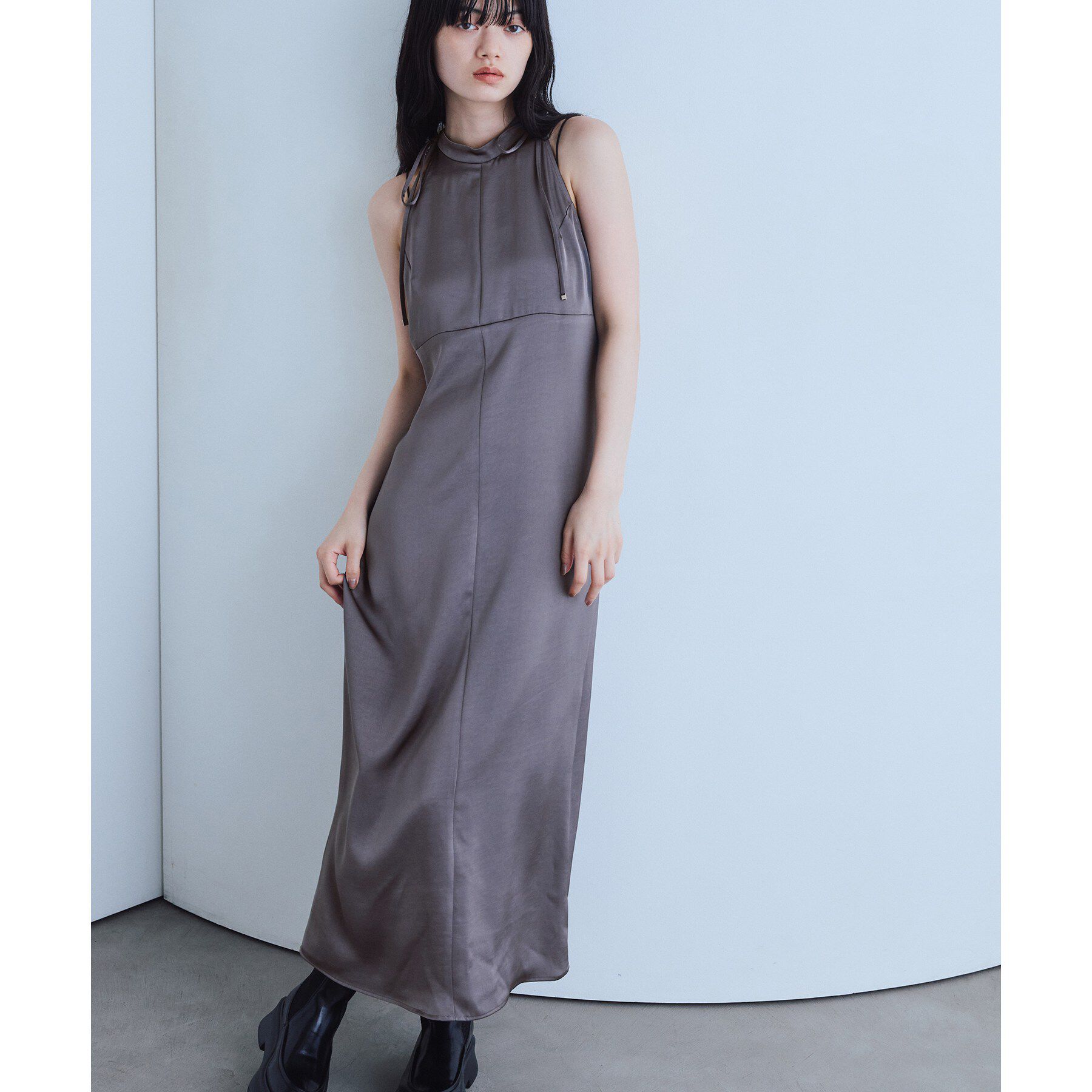 CODE A「ribbon satin dress」|ワンピース|グレー(012)