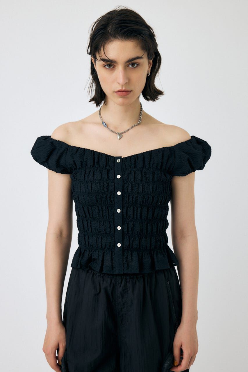 MOUSSY「OPEN NECK GATHER ブラウス」|シャツ・ブラウス|