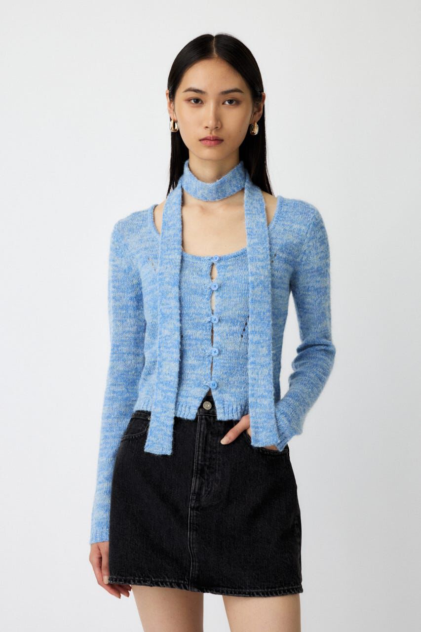 MOUSSY「MIX YARN KNIT トップス」|ニット・セーター|L/BLU1