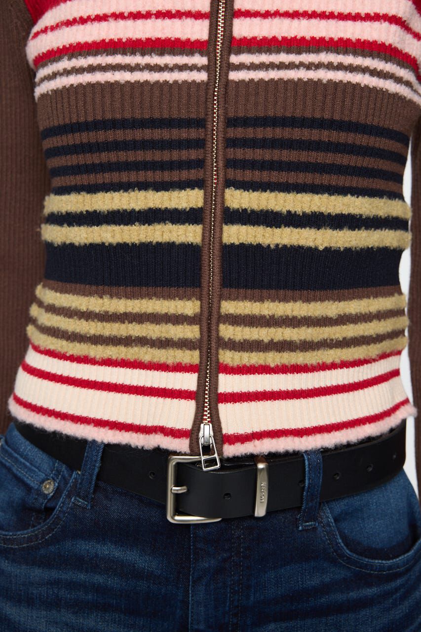 MOUSSY「STRIPE ZIP UP KNIT シャツ」|シャツ・ブラウス|