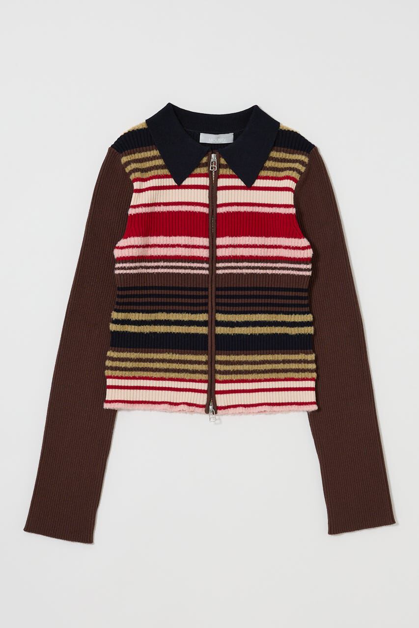 MOUSSY「STRIPE ZIP UP KNIT シャツ」|シャツ・ブラウス|