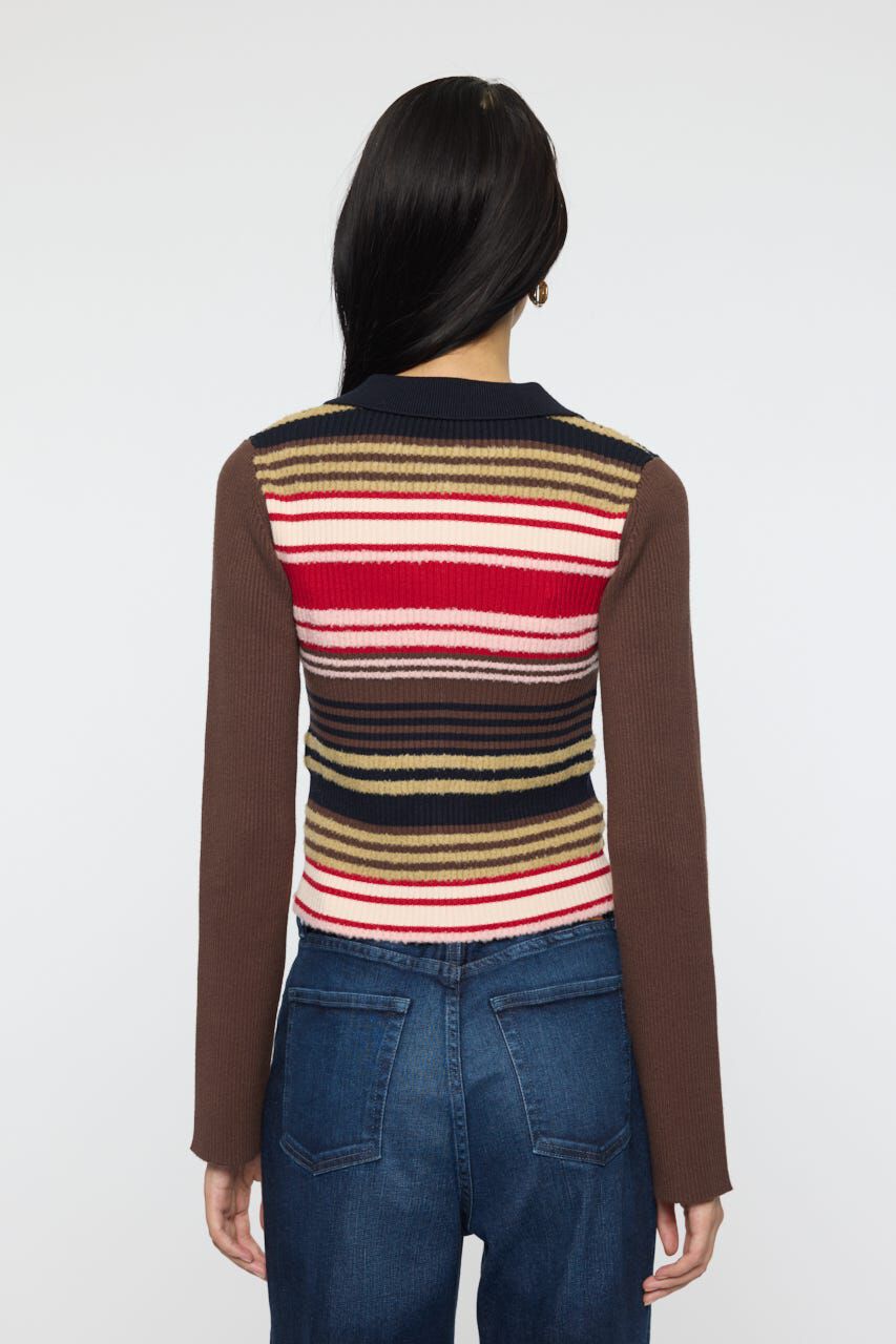 MOUSSY「STRIPE ZIP UP KNIT シャツ」|シャツ・ブラウス|