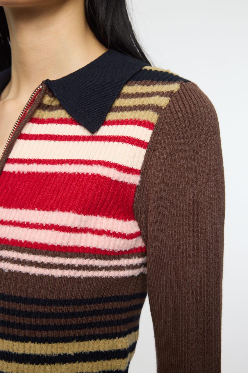 MOUSSY「STRIPE ZIP UP KNIT シャツ」|シャツ・ブラウス|