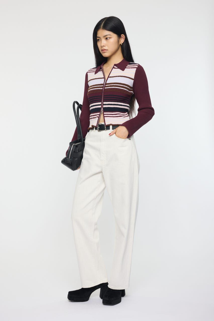 MOUSSY「STRIPE ZIP UP KNIT シャツ」|シャツ・ブラウス|