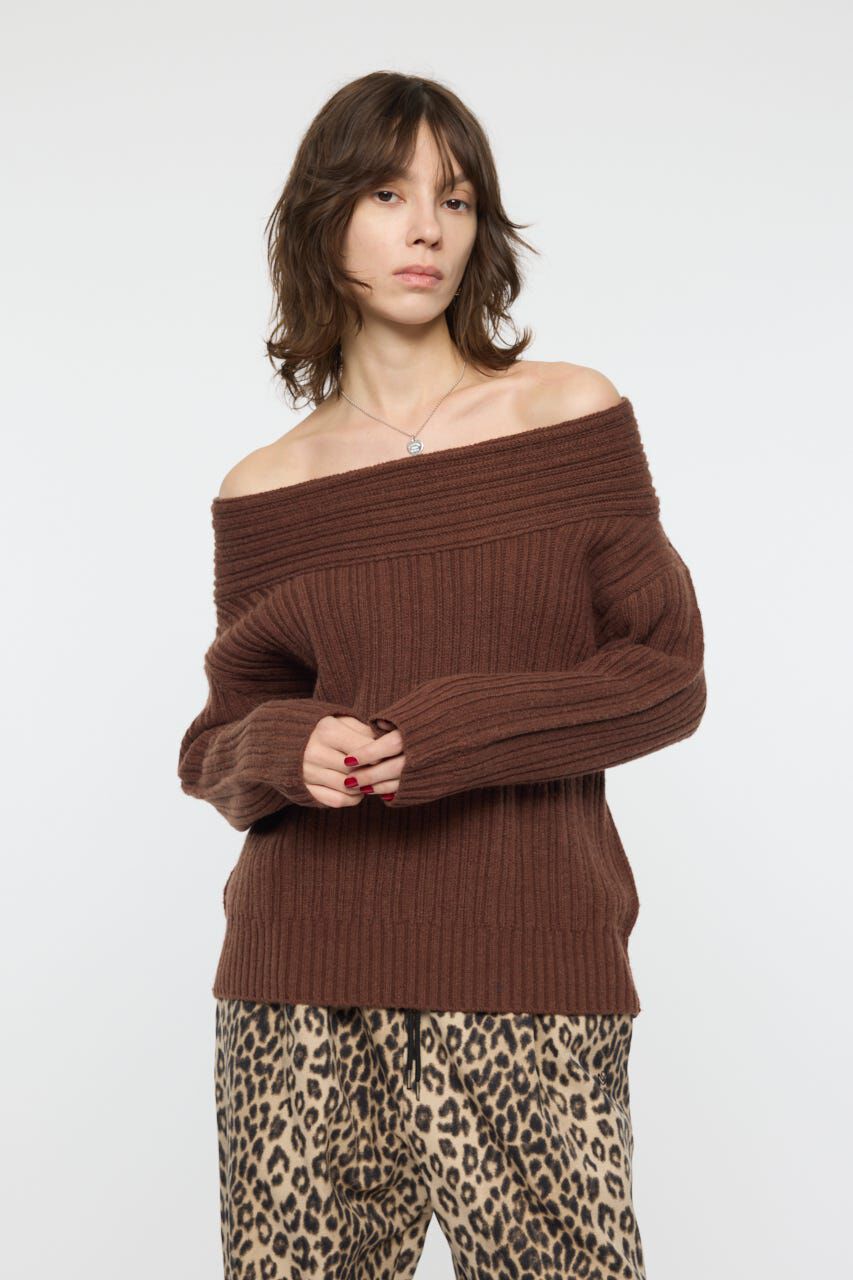 MOUSSY「OVER RIB OFF SHOULDER トップス」|ニット・セーター|