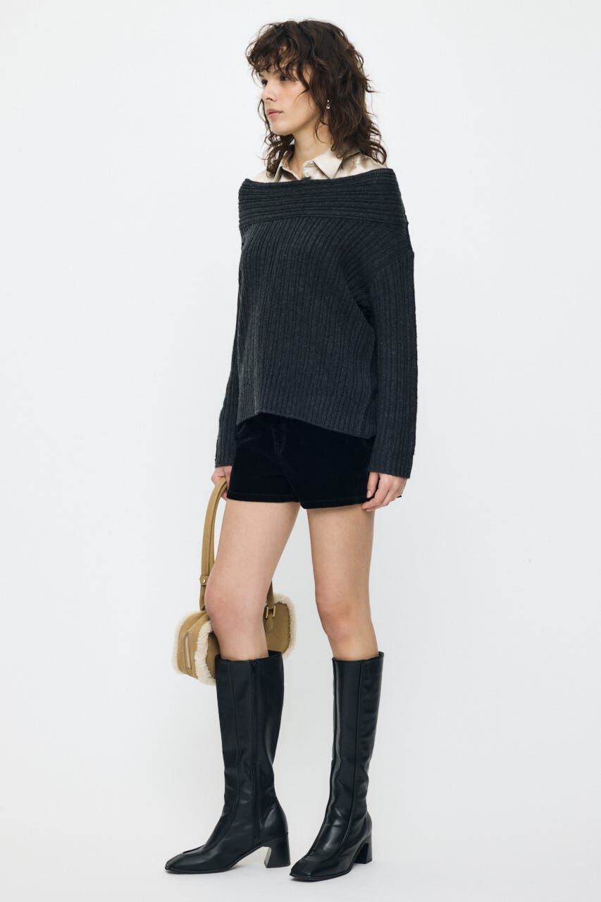 MOUSSY「OVER RIB OFF SHOULDER トップス」|ニット・セーター|