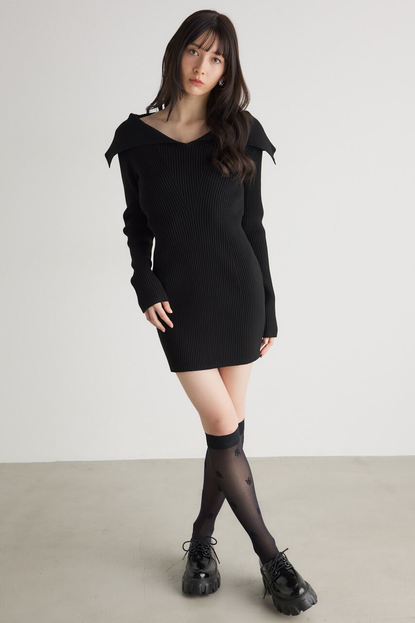 rienda「オーバーカラータイトmini Knit OP」|ワンピース|