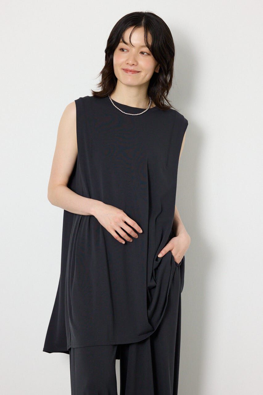 RODEO CROWNS「T/Fノースリーブチュニック」|タンクトップ|BLK